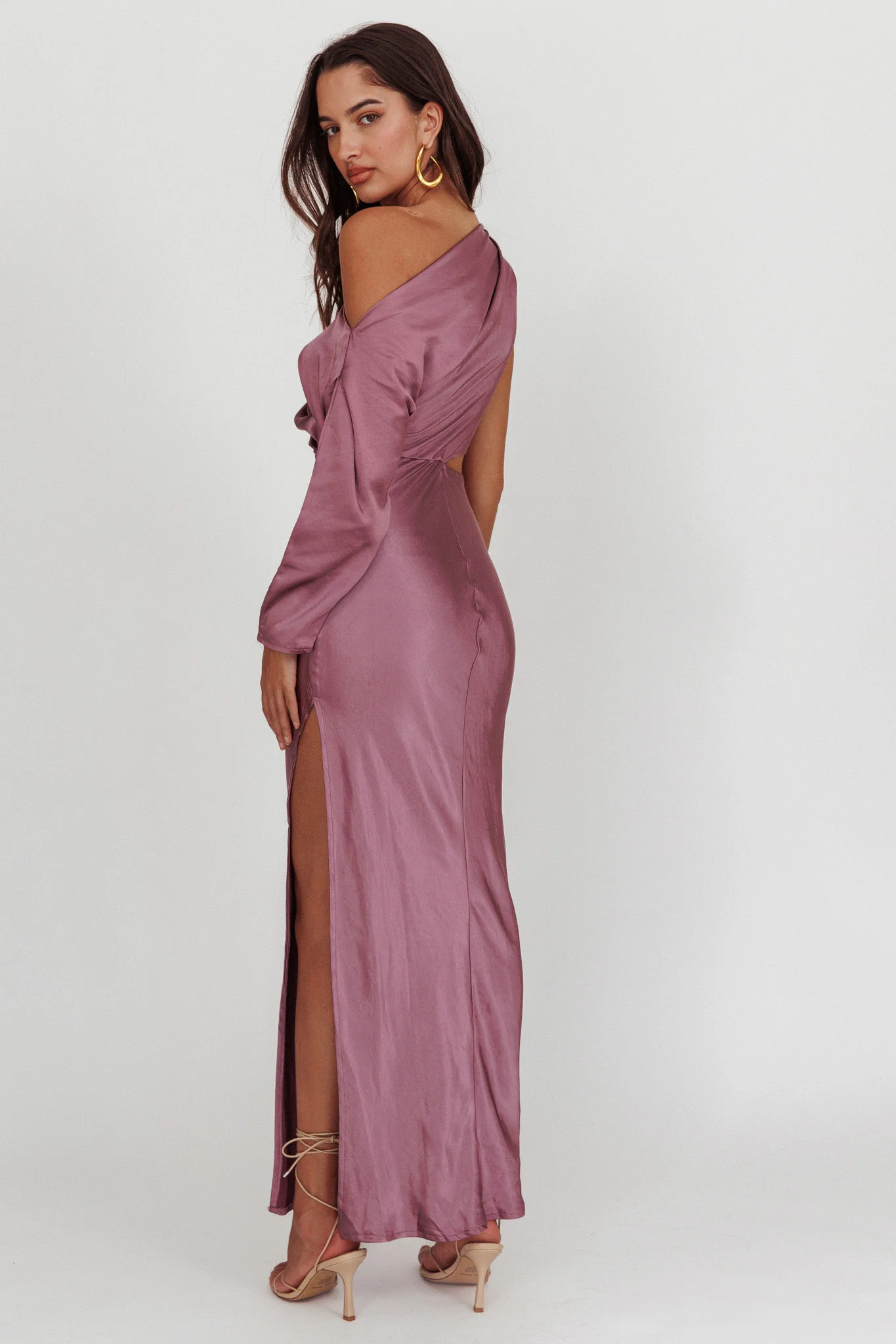 See You Again One Sleeve Maxi Dress Grape - Seraphlike