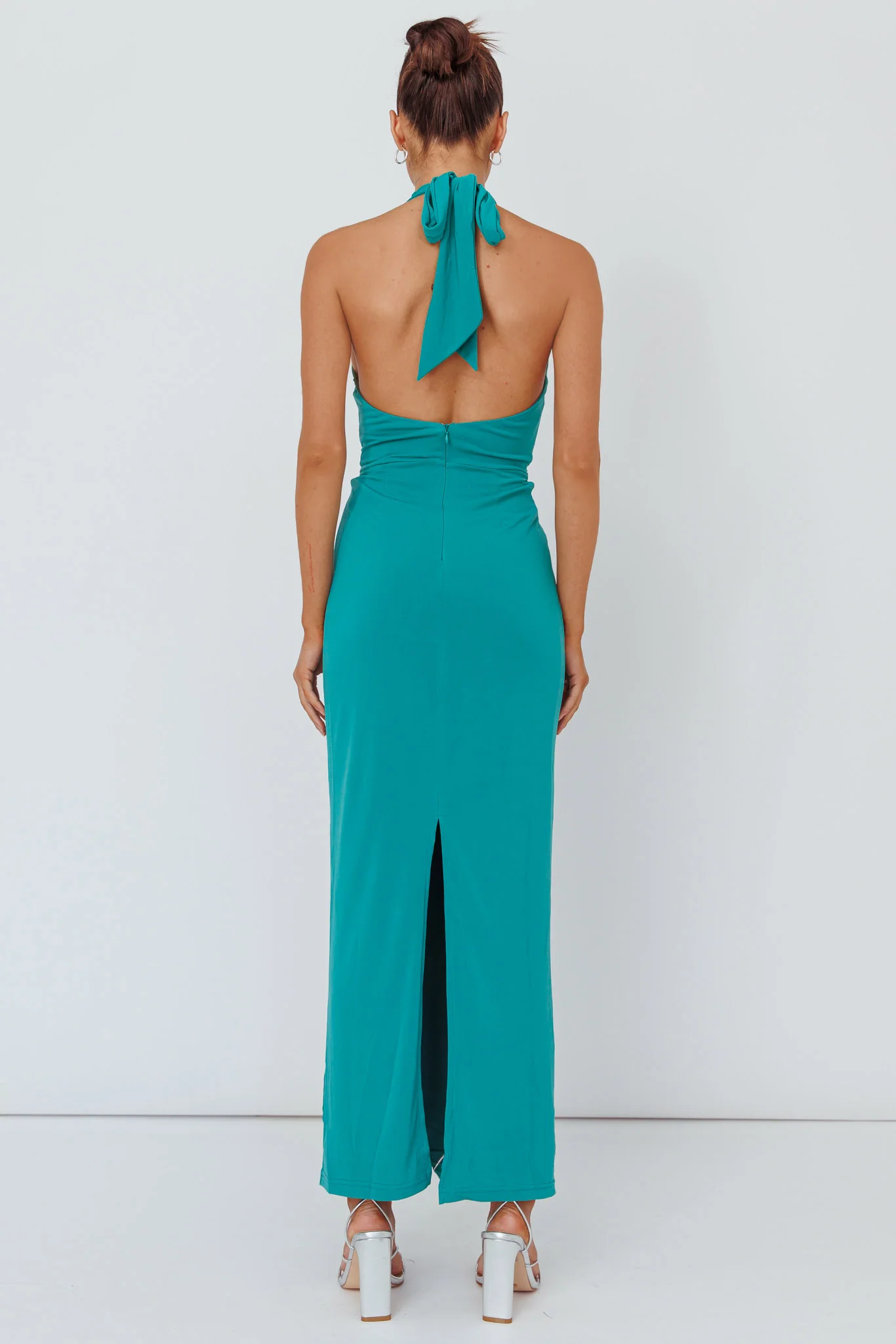 Ray Of Light Ruched Halterneck Maxi Dress Green - Seraphlike