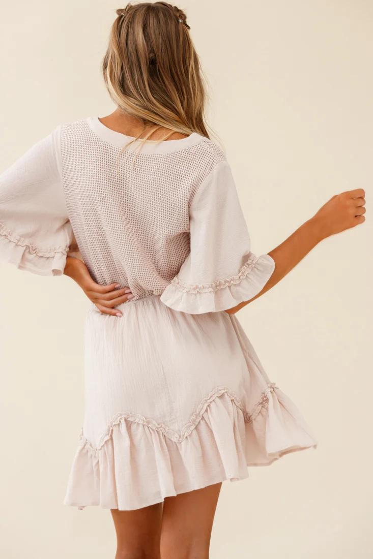 Play It Again Bust Placket Mesh Detail Dress Beige - Seraphlike