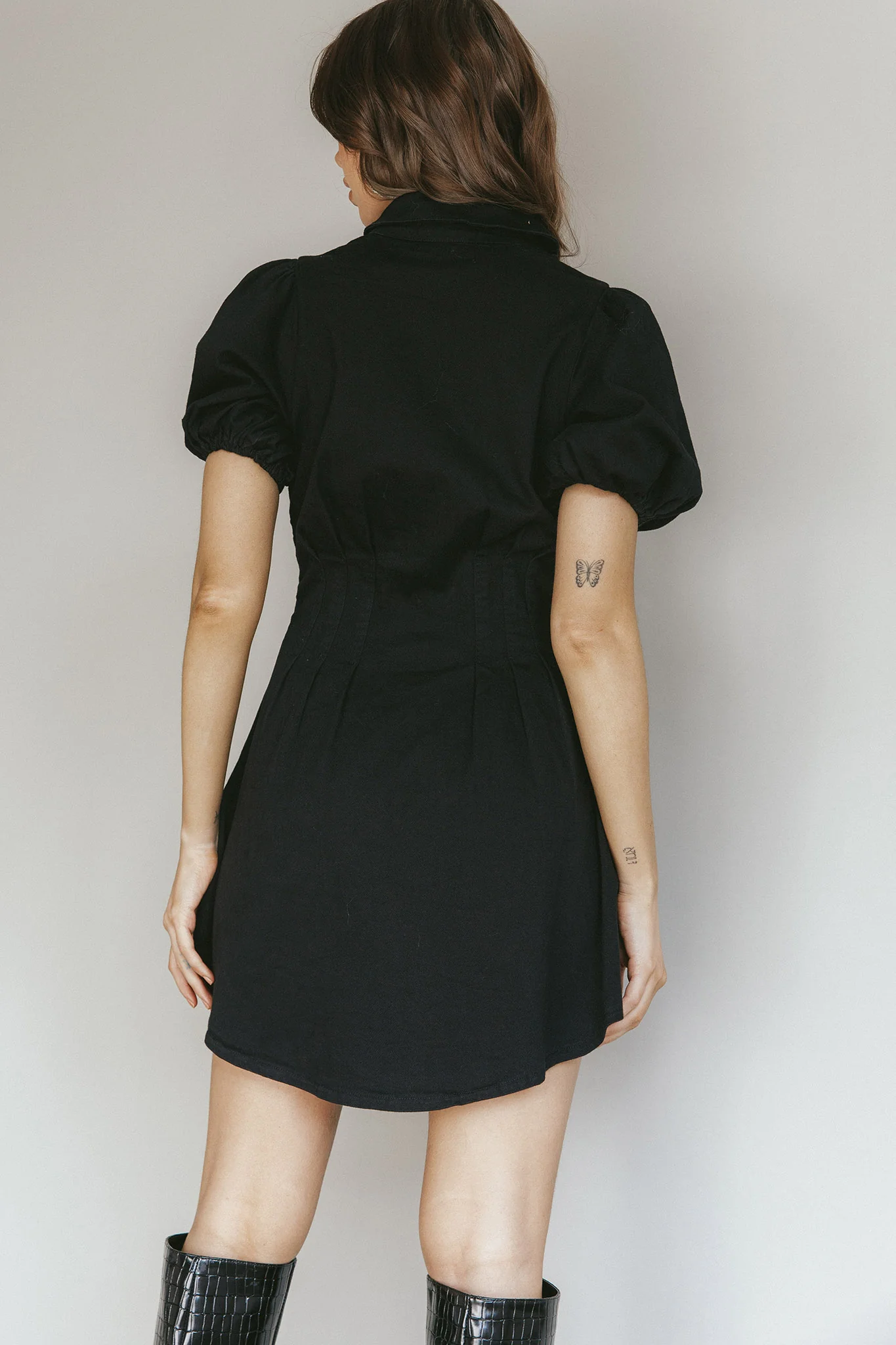 Zurich Pleated Waist Shirt Dress Black - Seraphlike