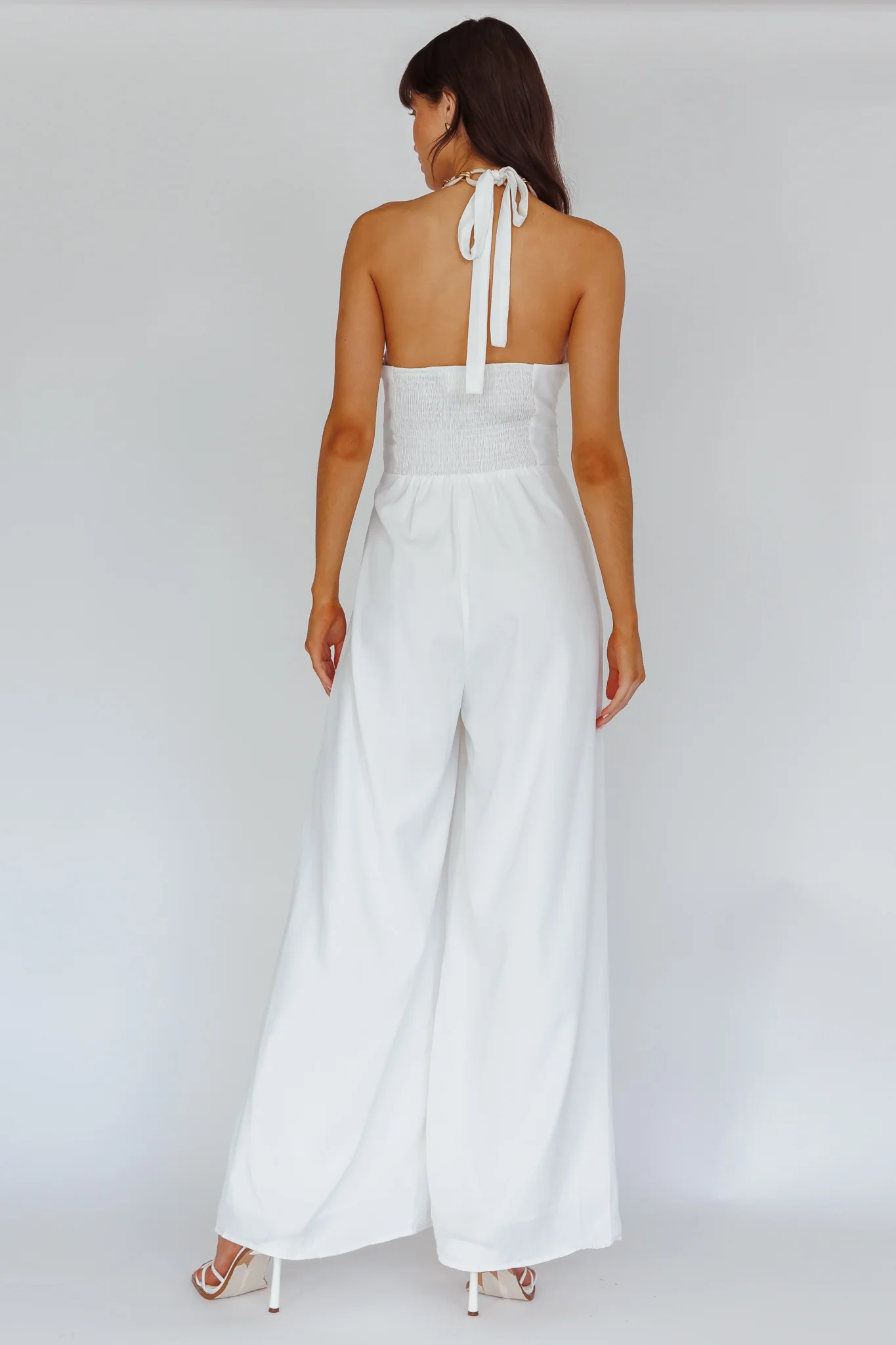 Golden Moon Chain Halter Jumpsuit White - Seraphlike