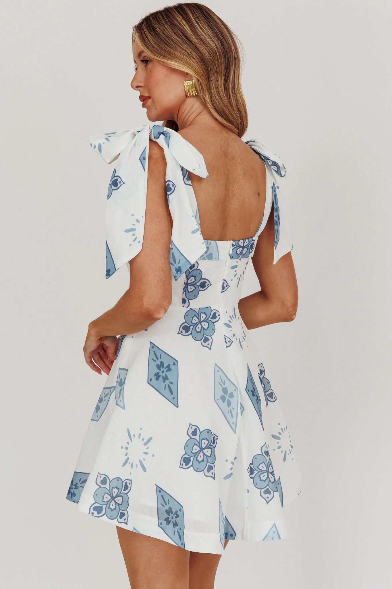 Jeanie Tied Shoulder Mini Dress Blue - Seraphlike