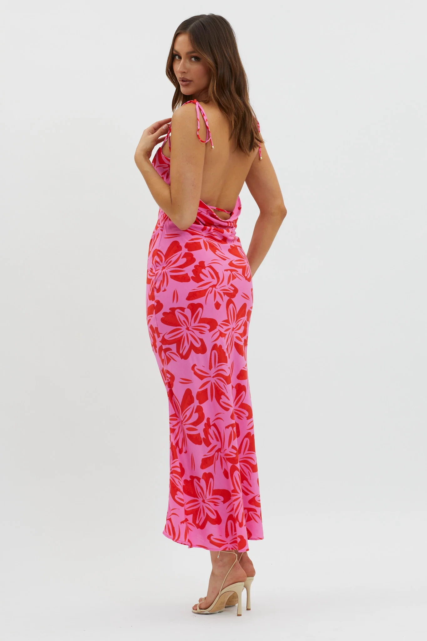 Luau Tied Shoulder Print Dress Pink - Seraphlike