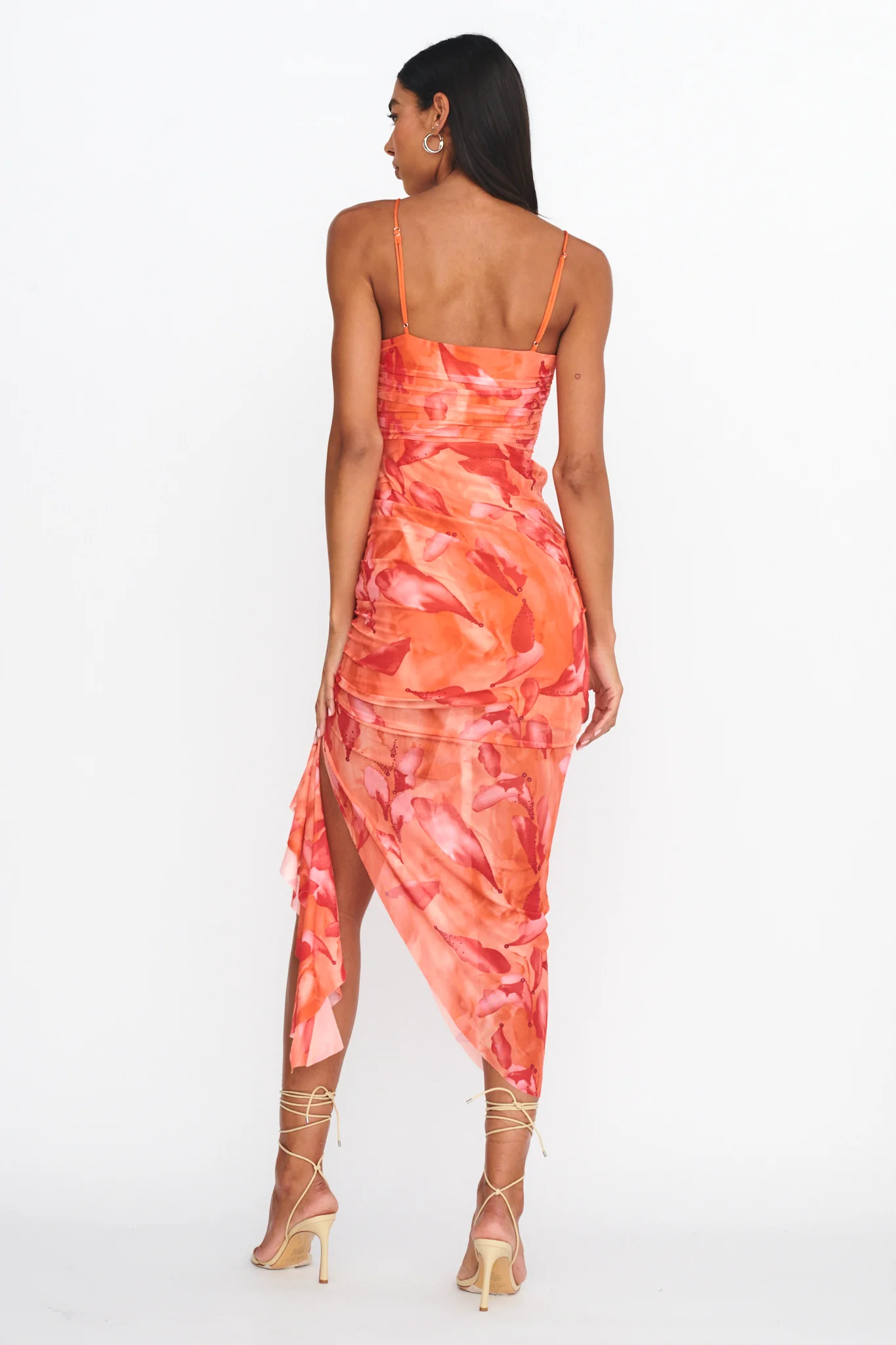 Your Destiny Ruched Asymmetrical Hem Dress Orange - Seraphlike
