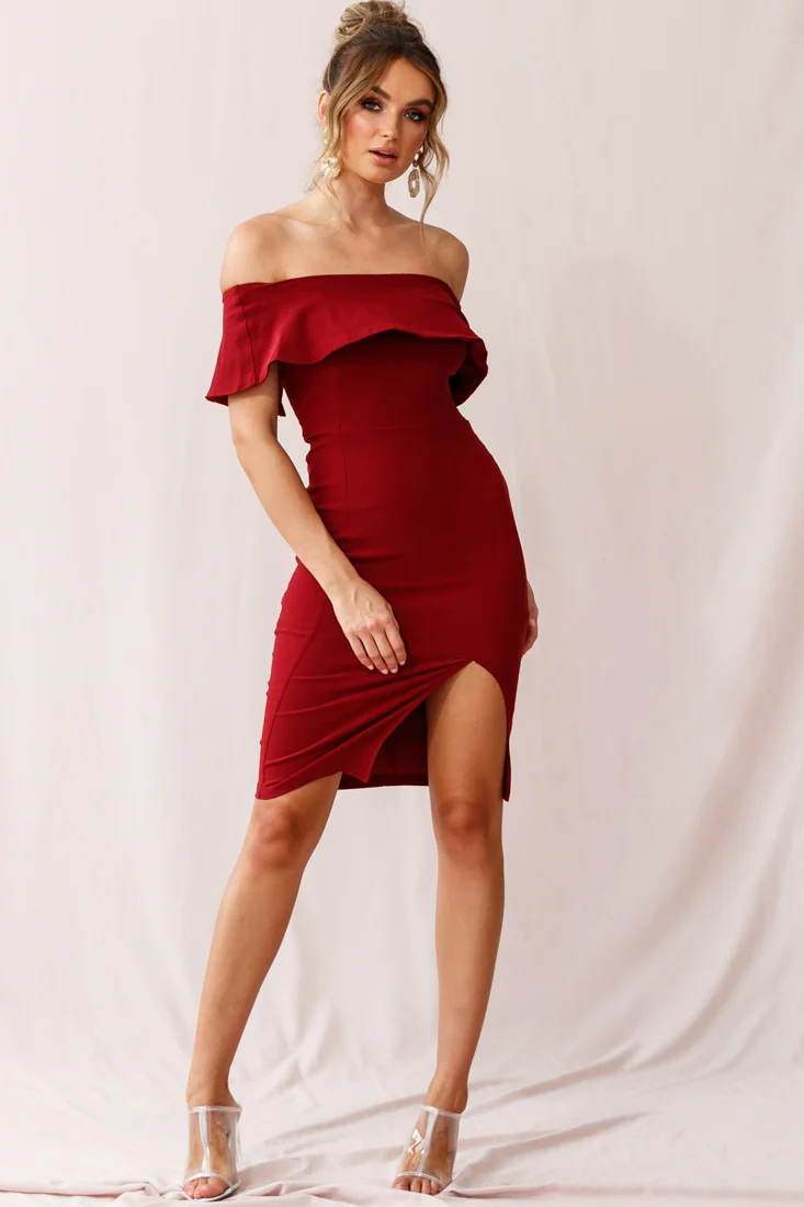 Alina Elegant Bodycon Dress Red Wine - Seraphlike