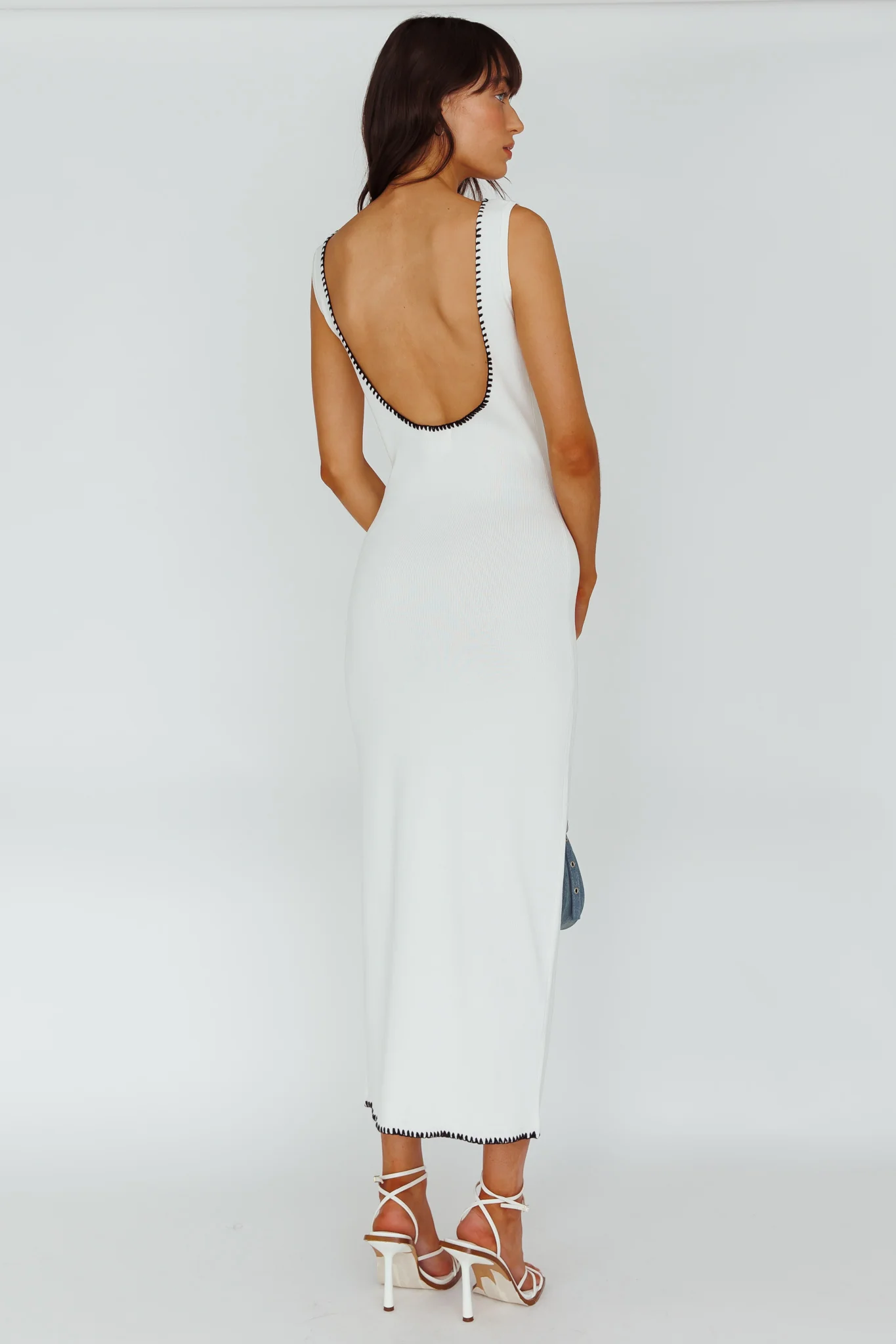 North Shore Blanket Stitch Knit Maxi Dress White - Seraphlike