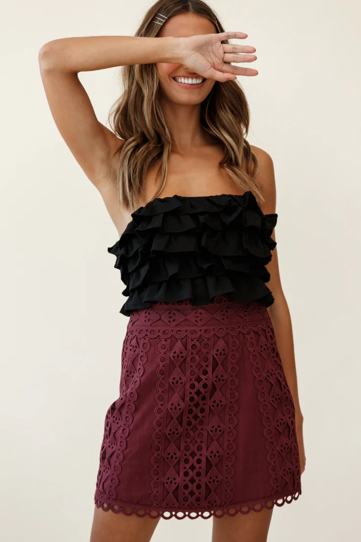 Dinah Crochet Overlay Skirt Plum - Seraphlike