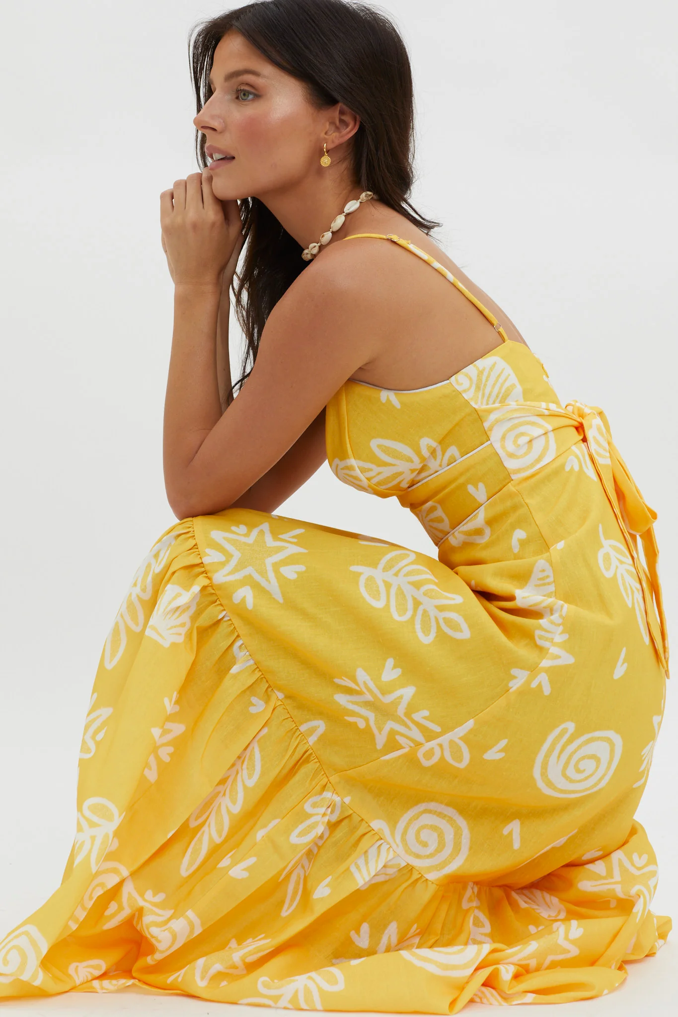Later Days Cami Strap Maxi Dress Print Yellow - Seraphlike