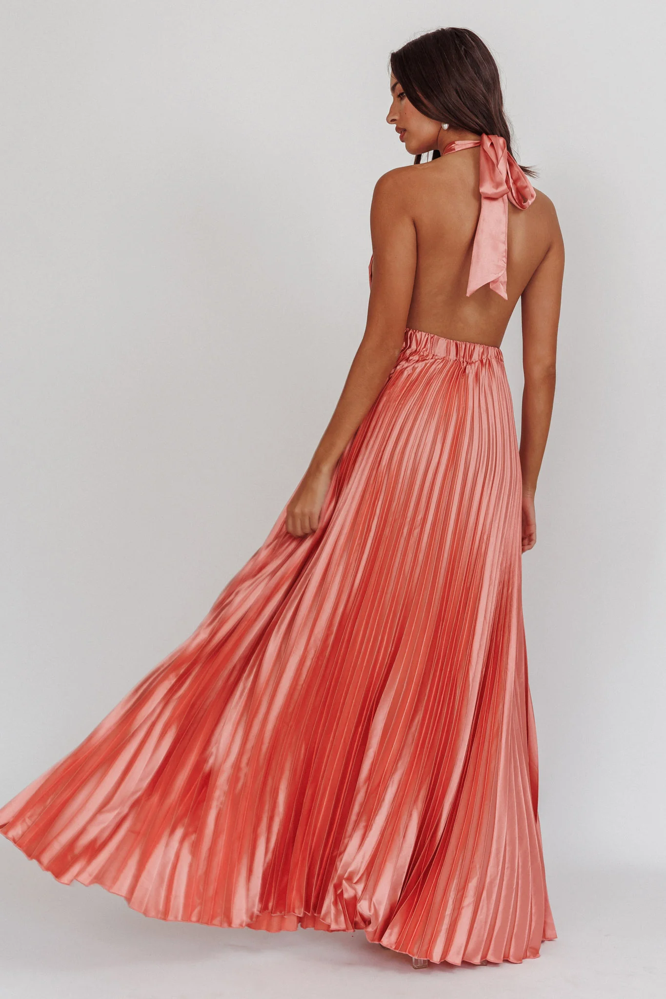 Monarch Pleated Satin Maxi Dress Rose - Seraphlike