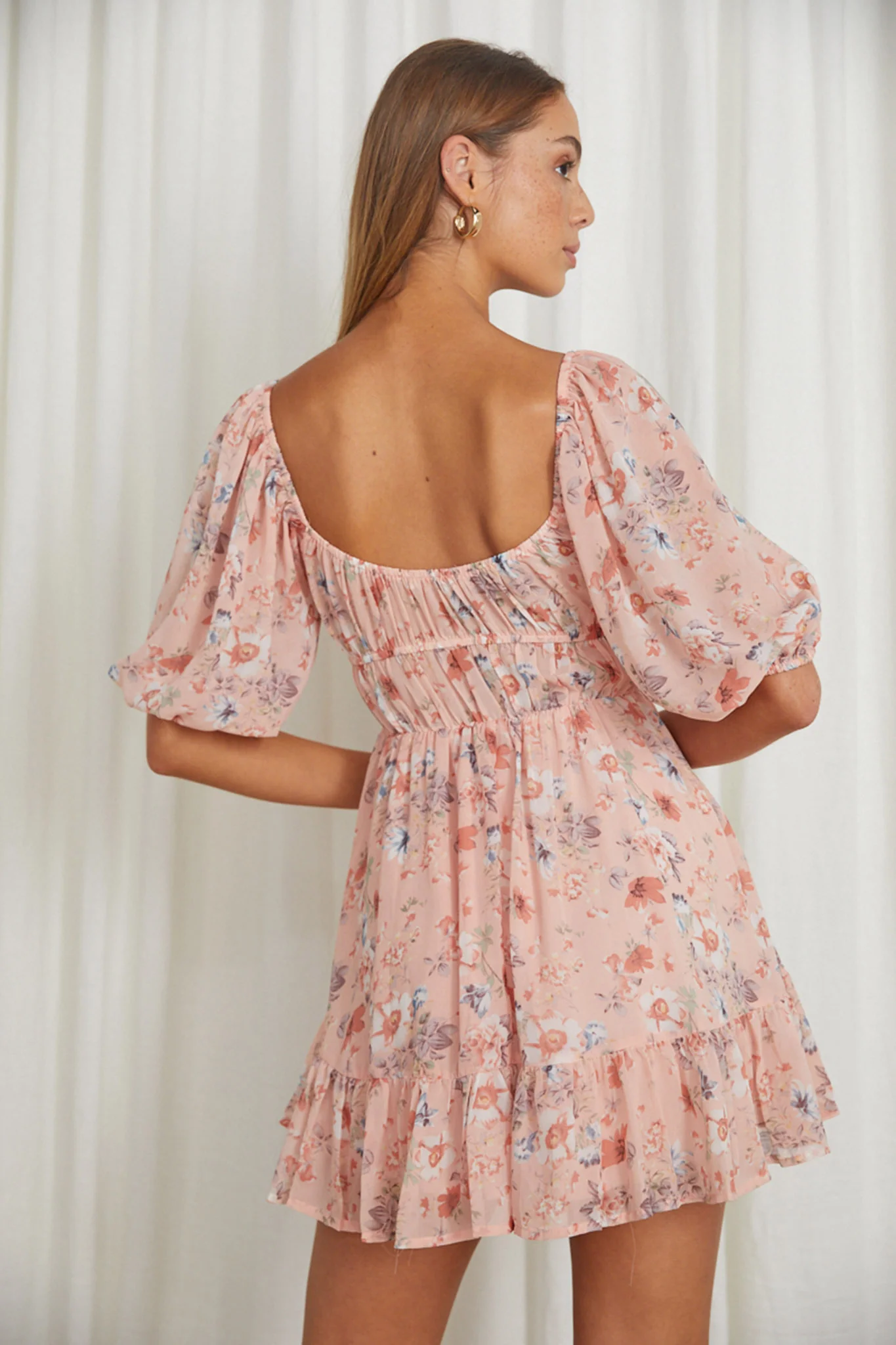 Vista Del Mar Tied Bust Mini Dress Floral Pink - Seraphlike