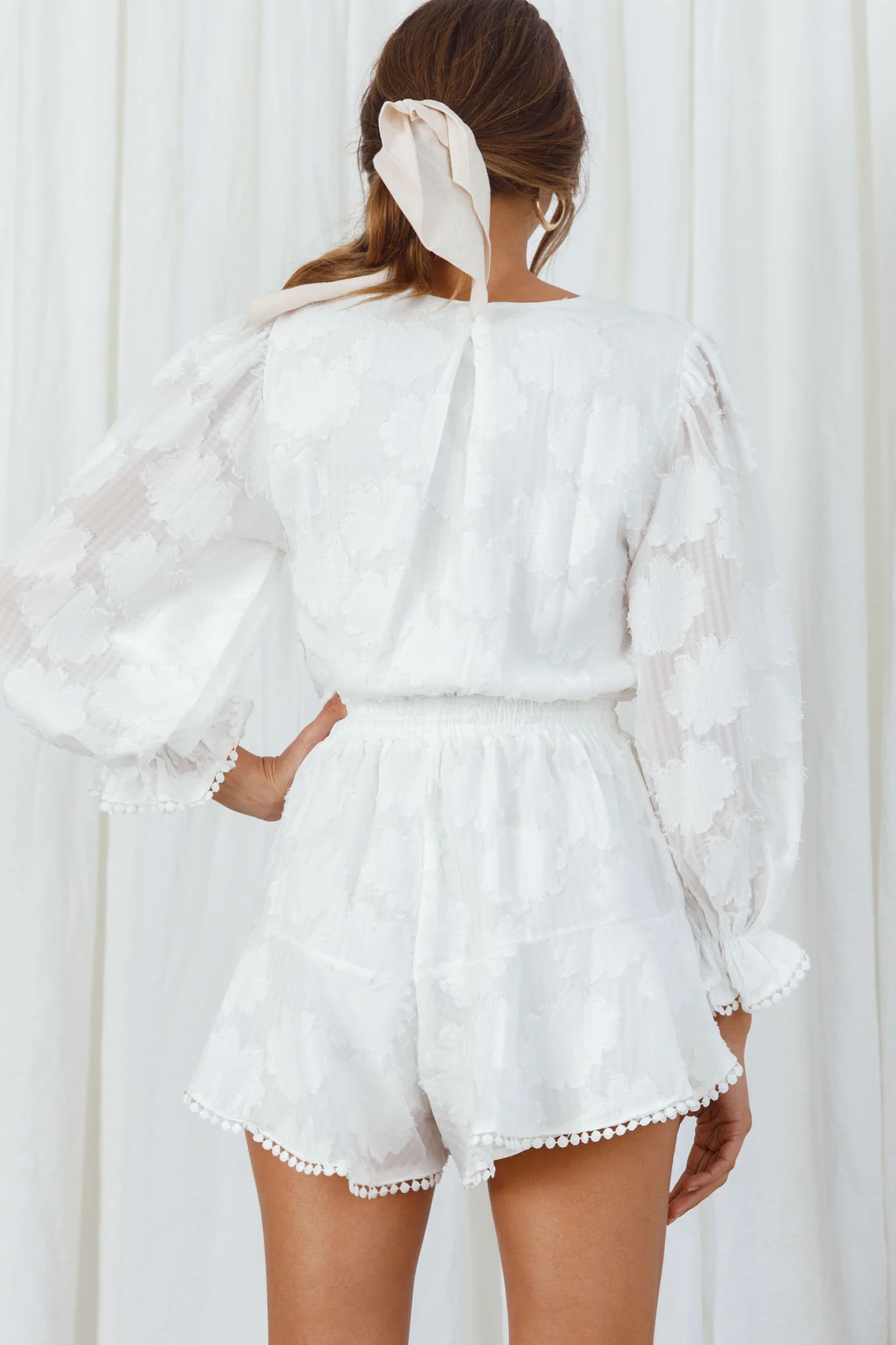 Live Free Button-Up Bodice Long Sleeve Romper White - Seraphlike