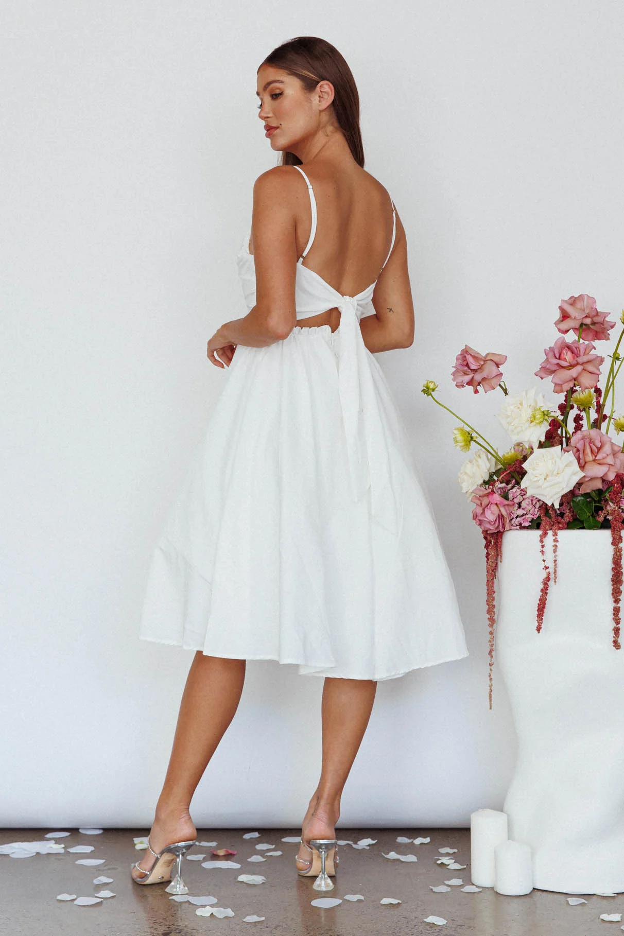 Salome Tied Back Knee Length Dress White - Seraphlike