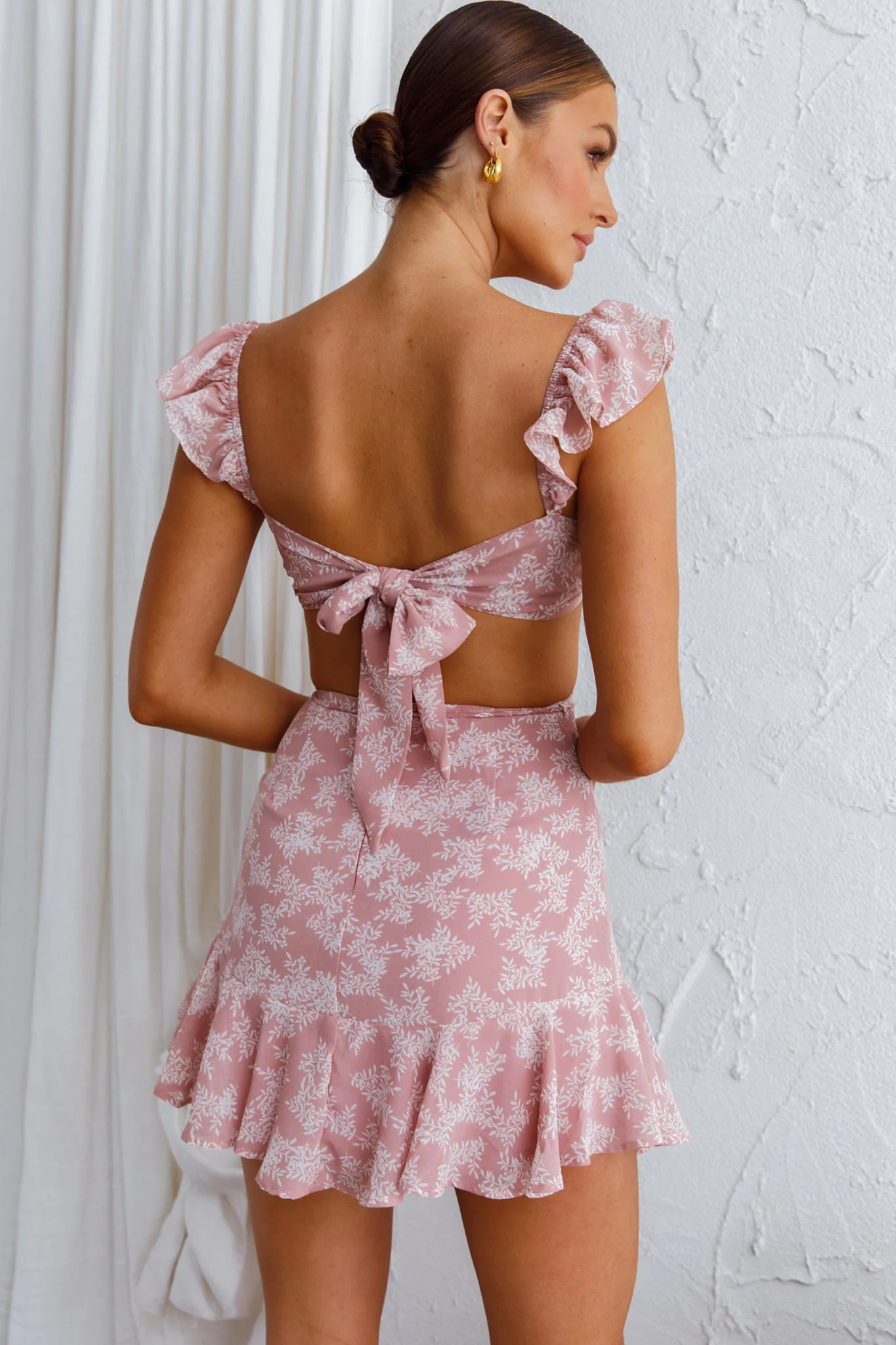 Barcelona Tied Back Mini Dress Floral Blush - Seraphlike