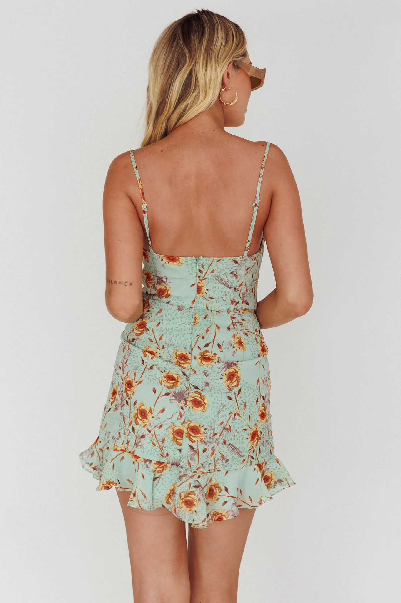 First Light Cami Strap Ruched Dress Floral Mint - Seraphlike