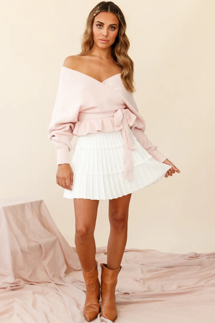 Eleanor Thick Ribbed Knit A-Line Skirt White - Seraphlike