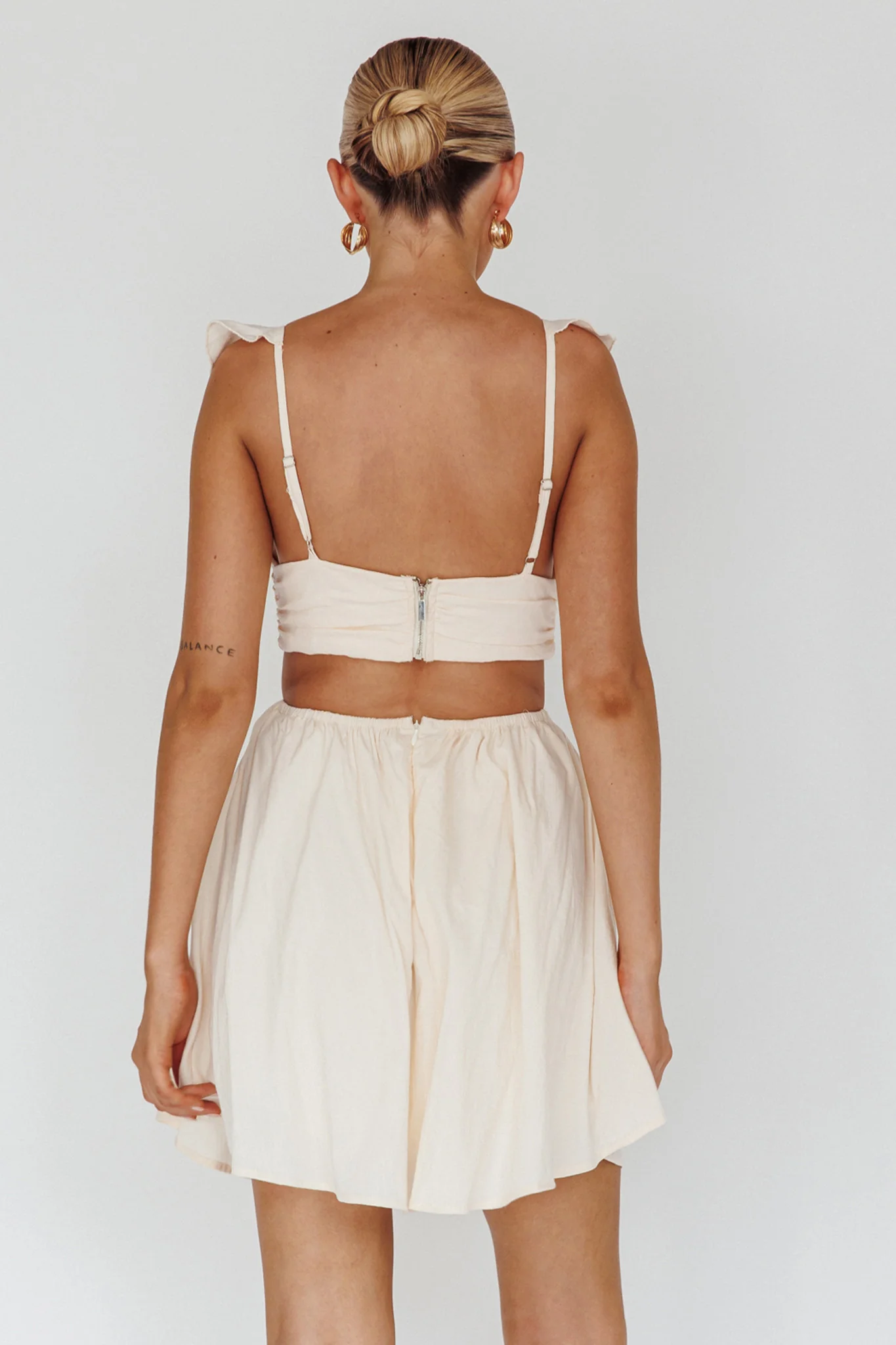 Revel Ruffle Trim Cut-Out Waist Dress Ivory - Seraphlike
