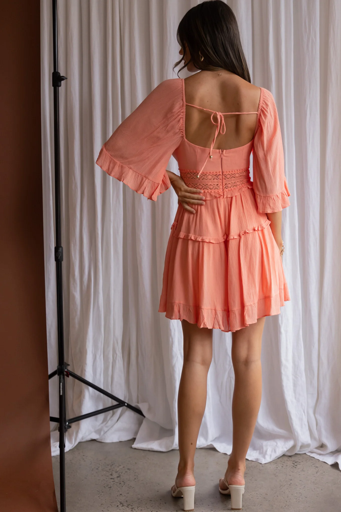 Desert Rose Bell Sleeve Mini Dress Blush - Seraphlike