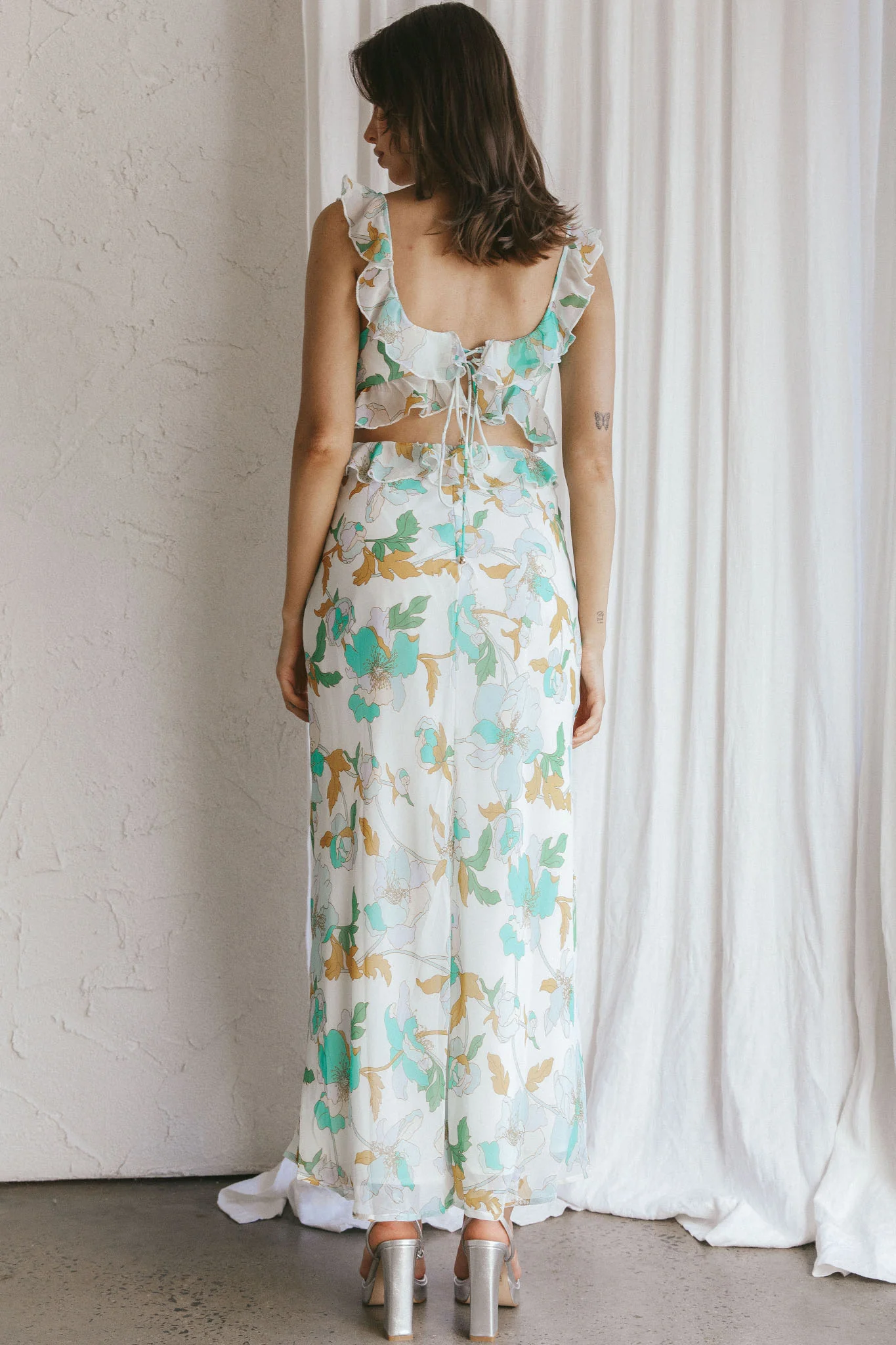 Second Chances Ruffle Trim Midi Dress Floral Mint - Seraphlike