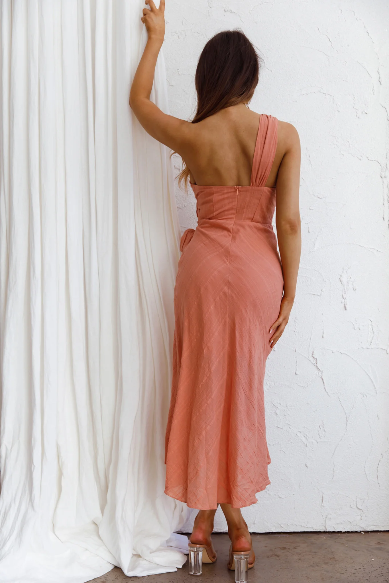 Island Time One-Shoulder Midi Dress Peach - Seraphlike
