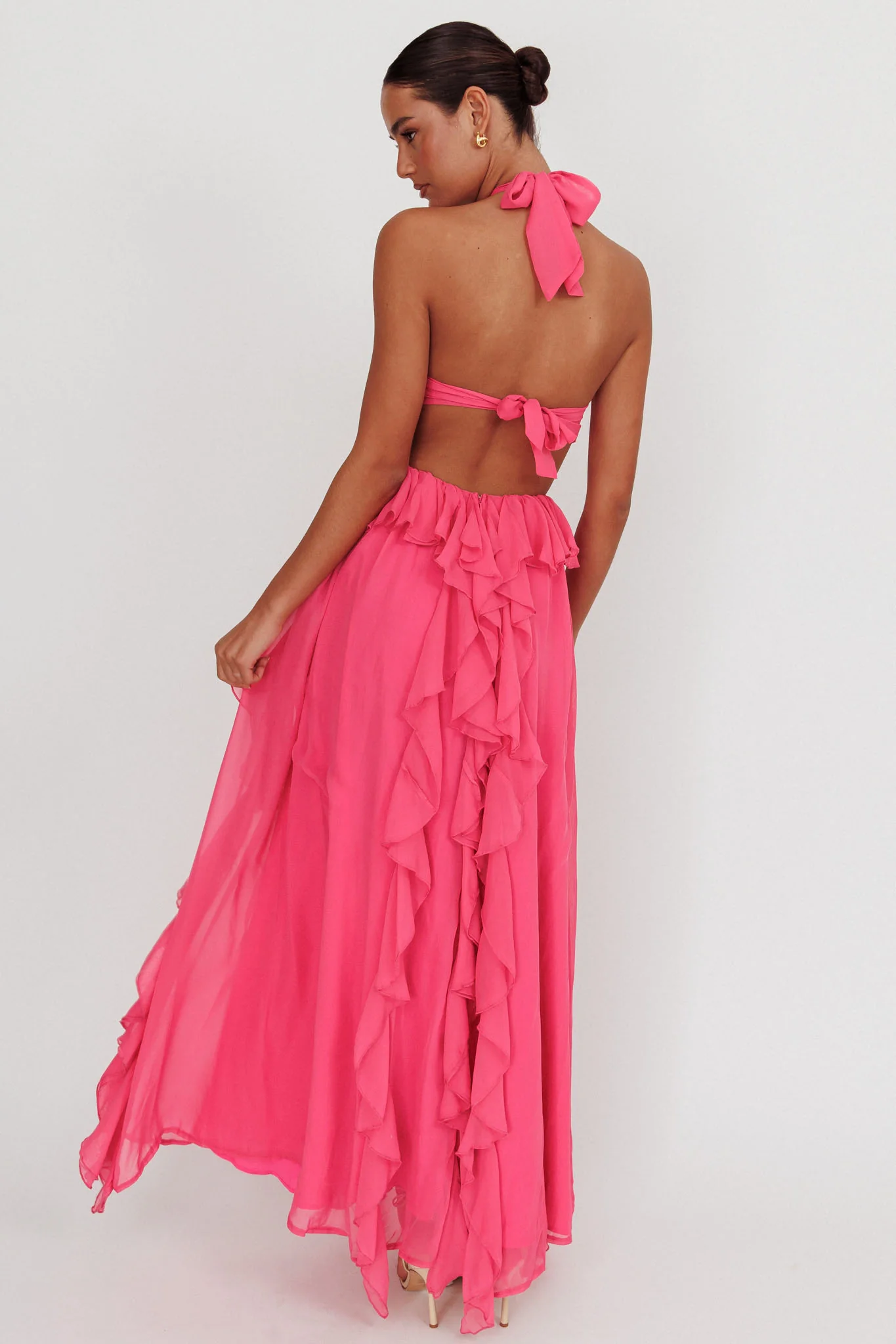 Santiago Cut-Out Ruffle Maxi Dress Fuchsia - Seraphlike