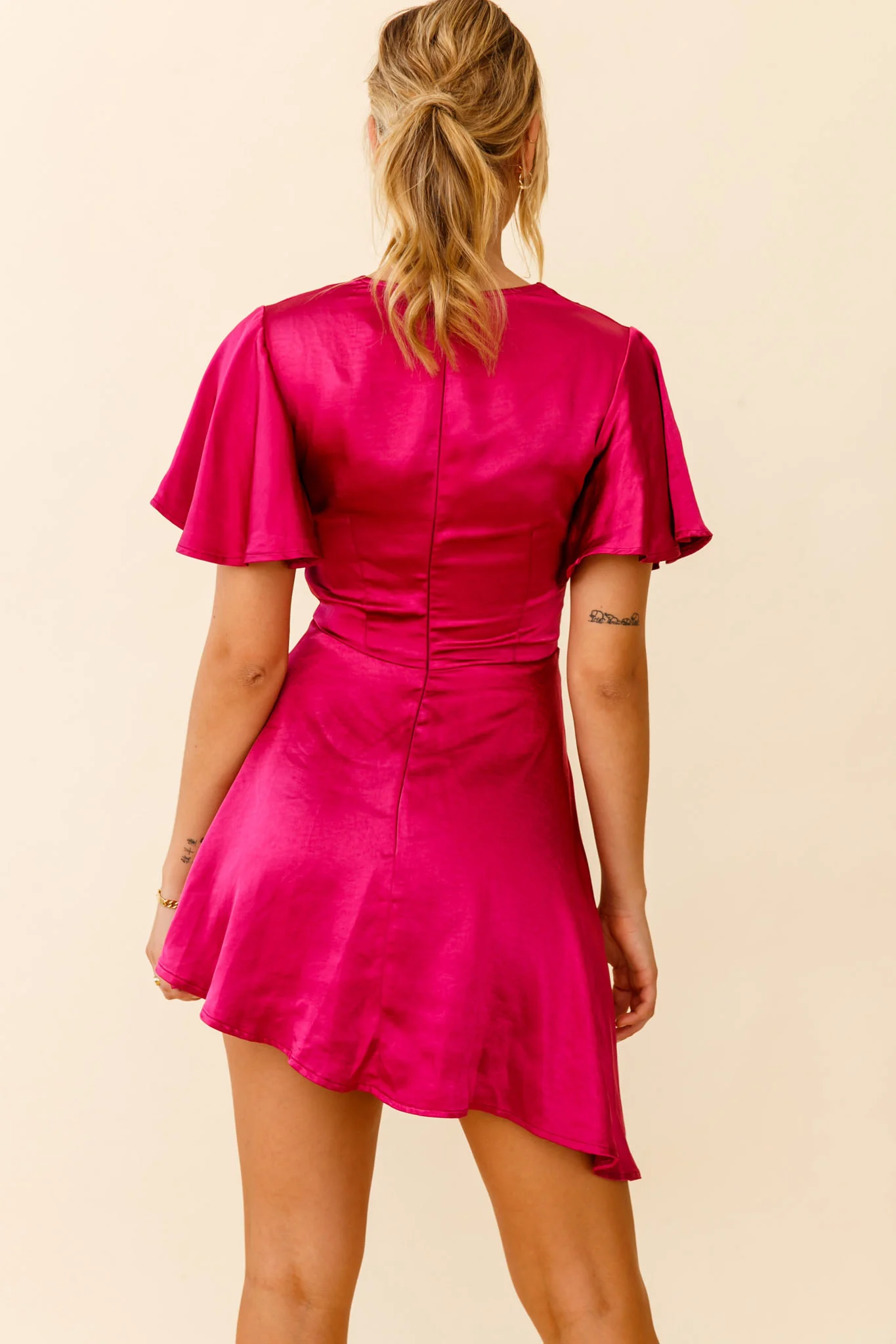 Sydney Angel Sleeve Cowl Neck Satin Dress Plum - Seraphlike