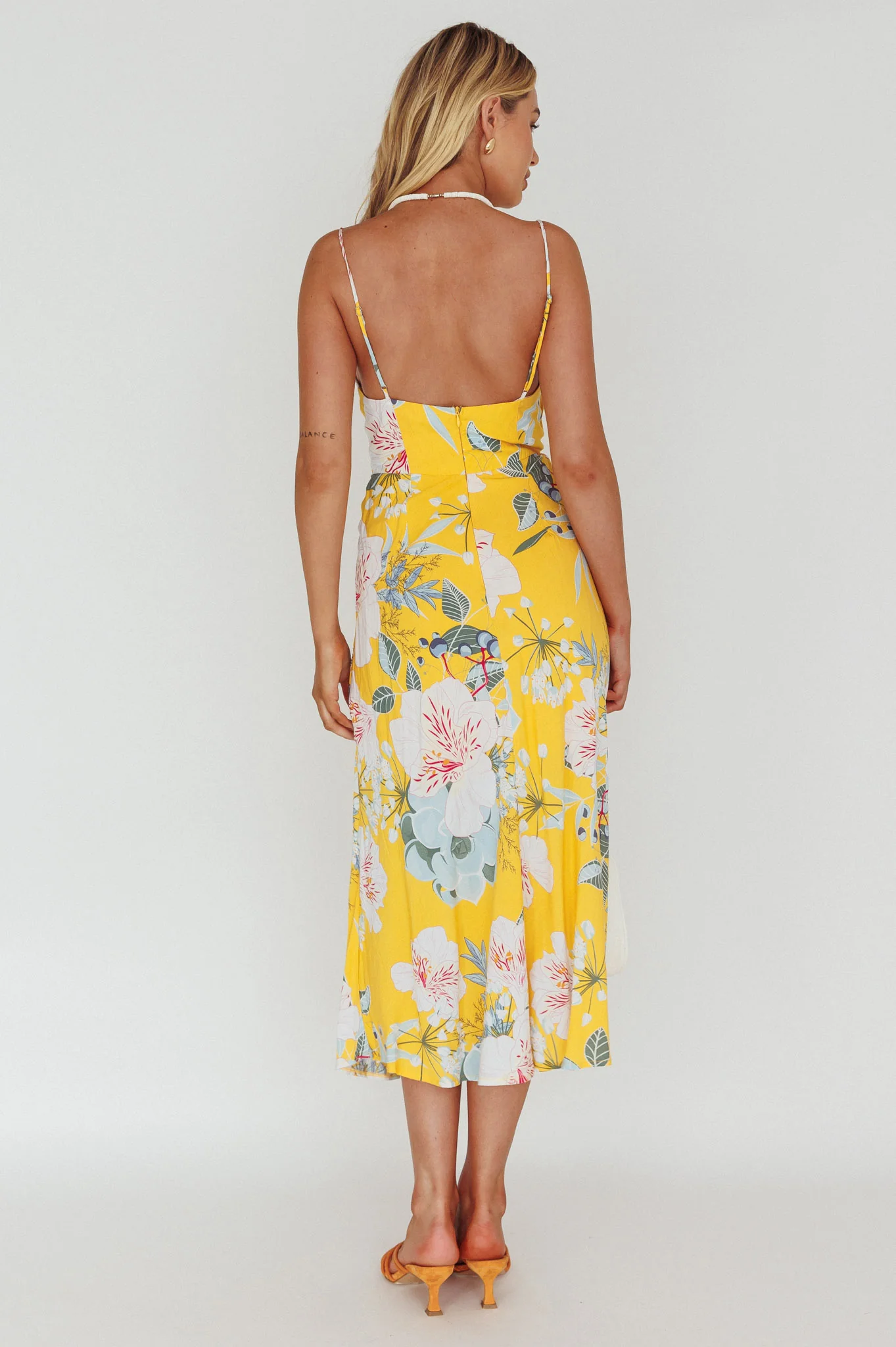 Suki Front Split Midi Dress Lily Mustard - Seraphlike