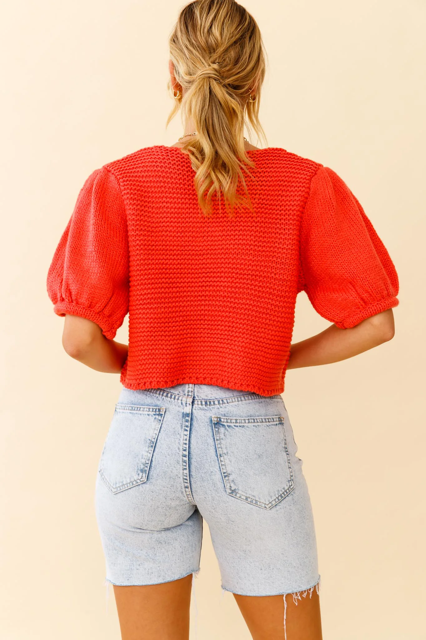 Marla Puff Sleeve Chunky Knit Top Watermelon - Seraphlike