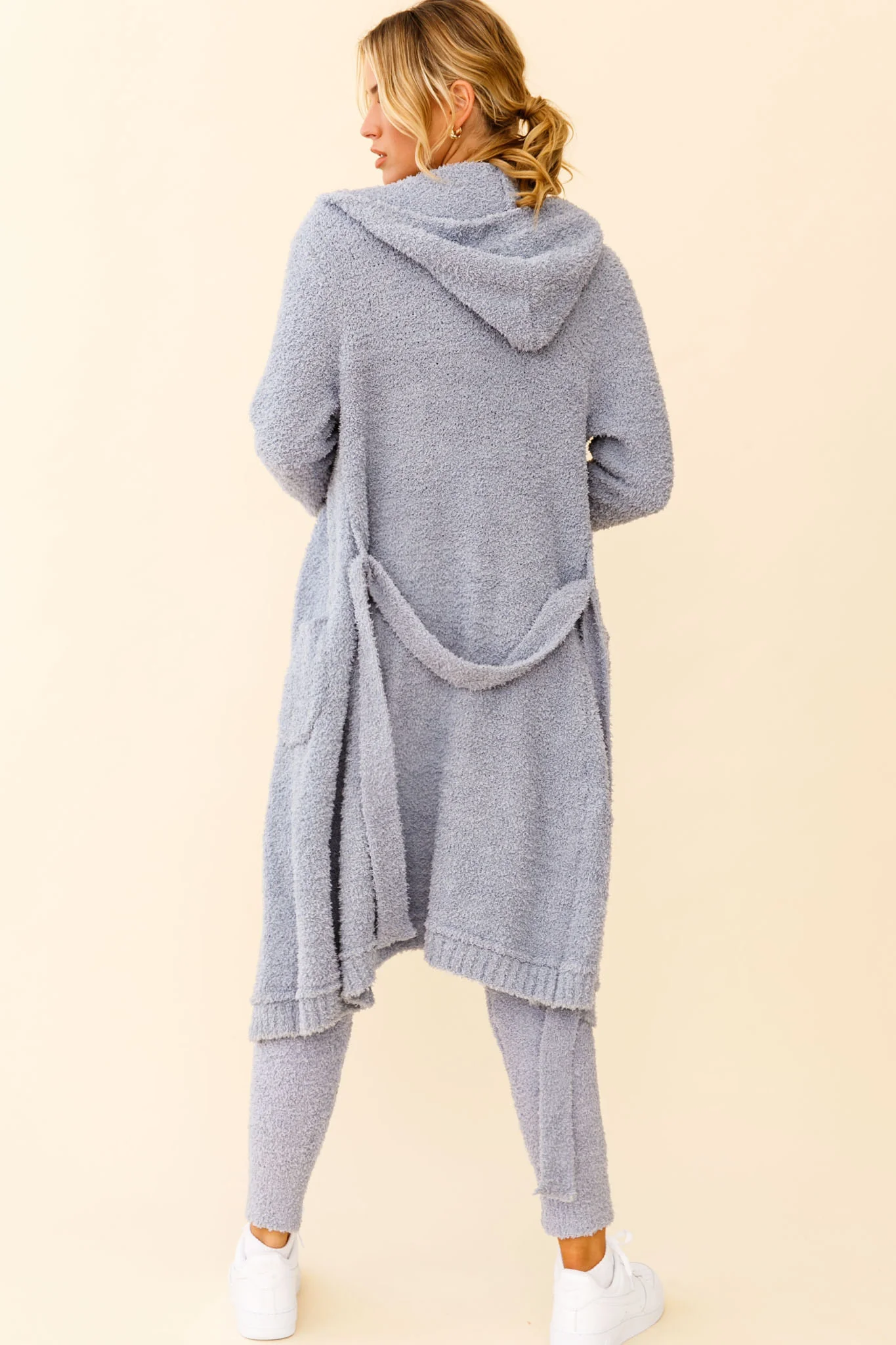 My Girl Fuzzy Knit Longline Pocket Cardigan Steel Blue - Seraphlike