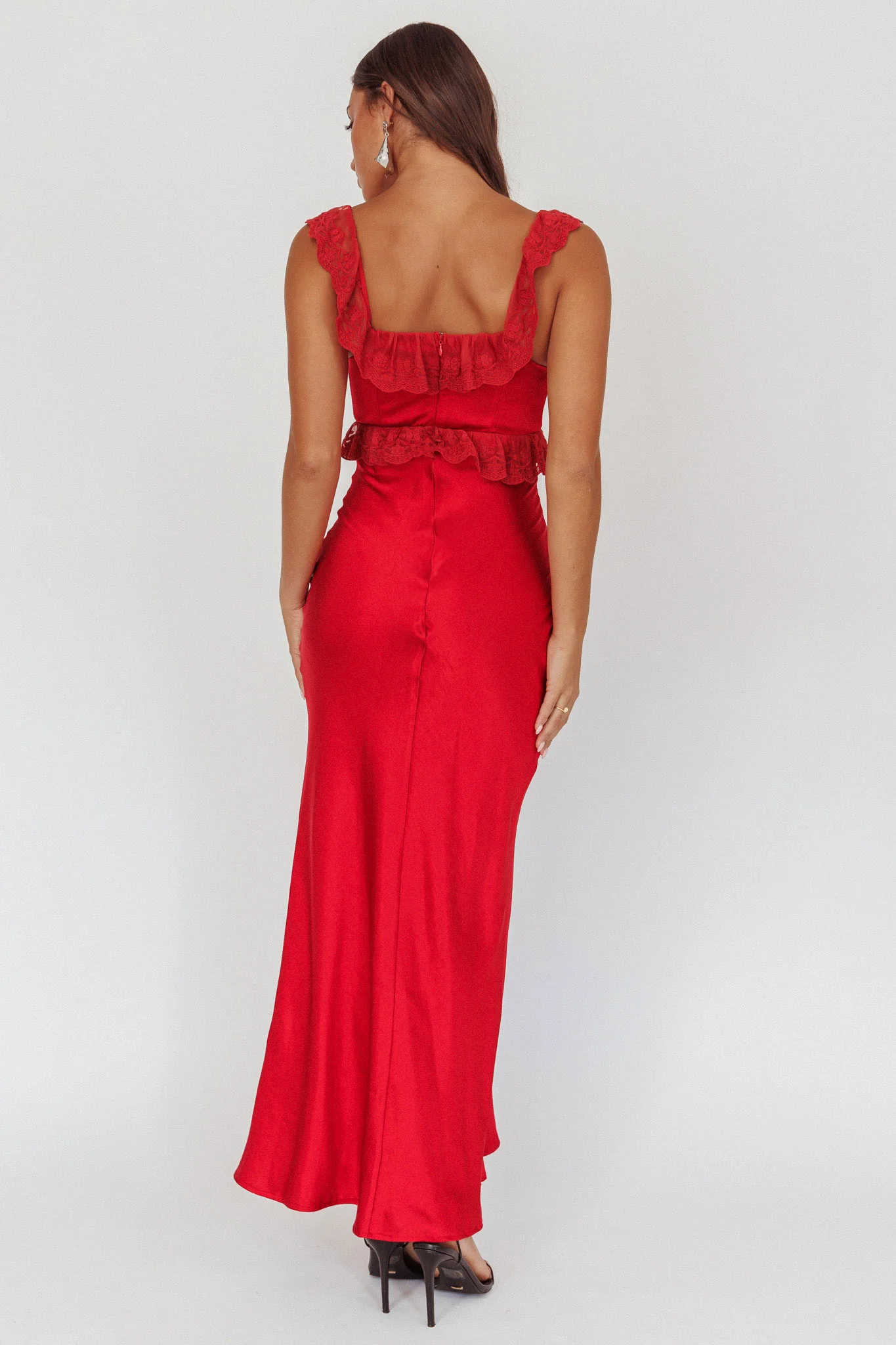 Escapade Lace Trim Maxi Dress Cherry - Seraphlike