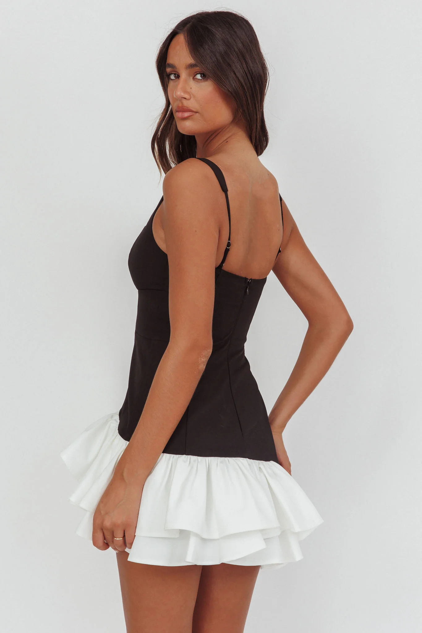 Romantic Layered Frill Mini Dress Black - Seraphlike