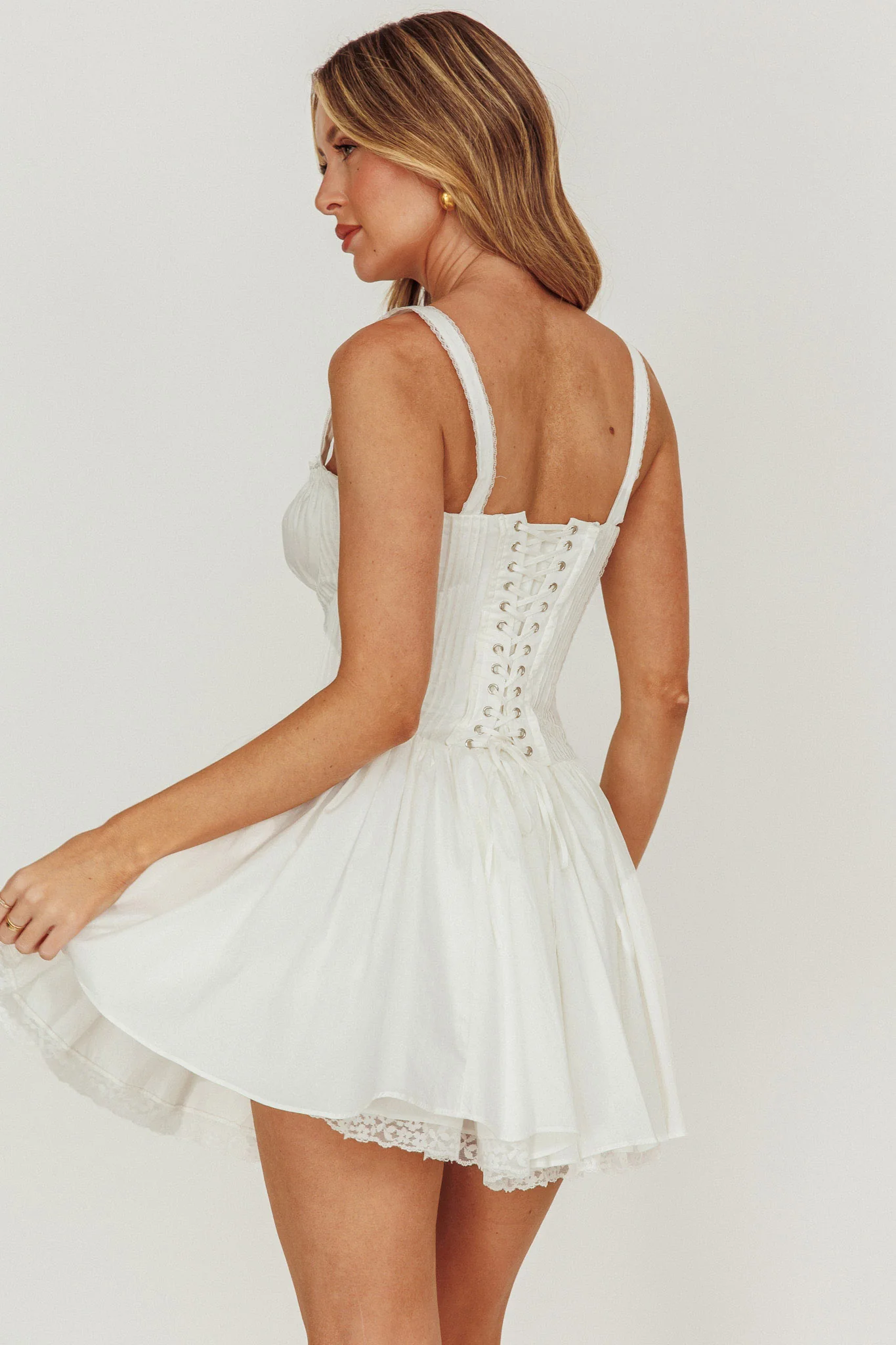 Jennie Corset Flared Mini Dress Off White - Seraphlike