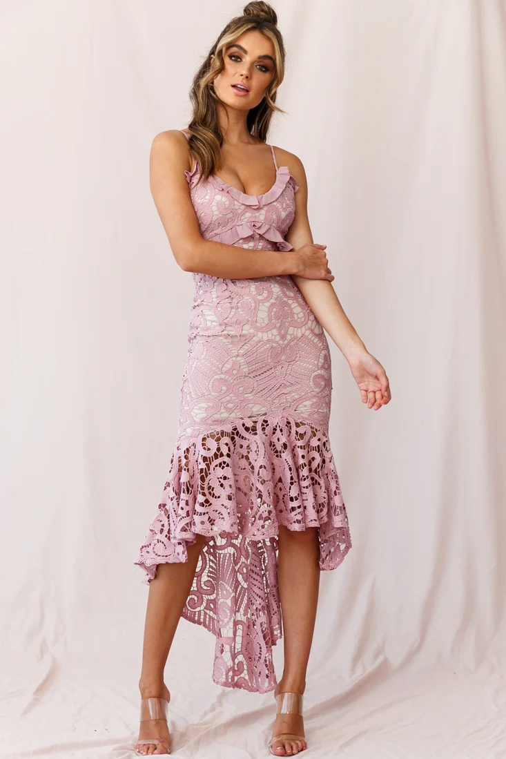 Shakeera High-Low Hem Lace Dress Blush - Seraphlike