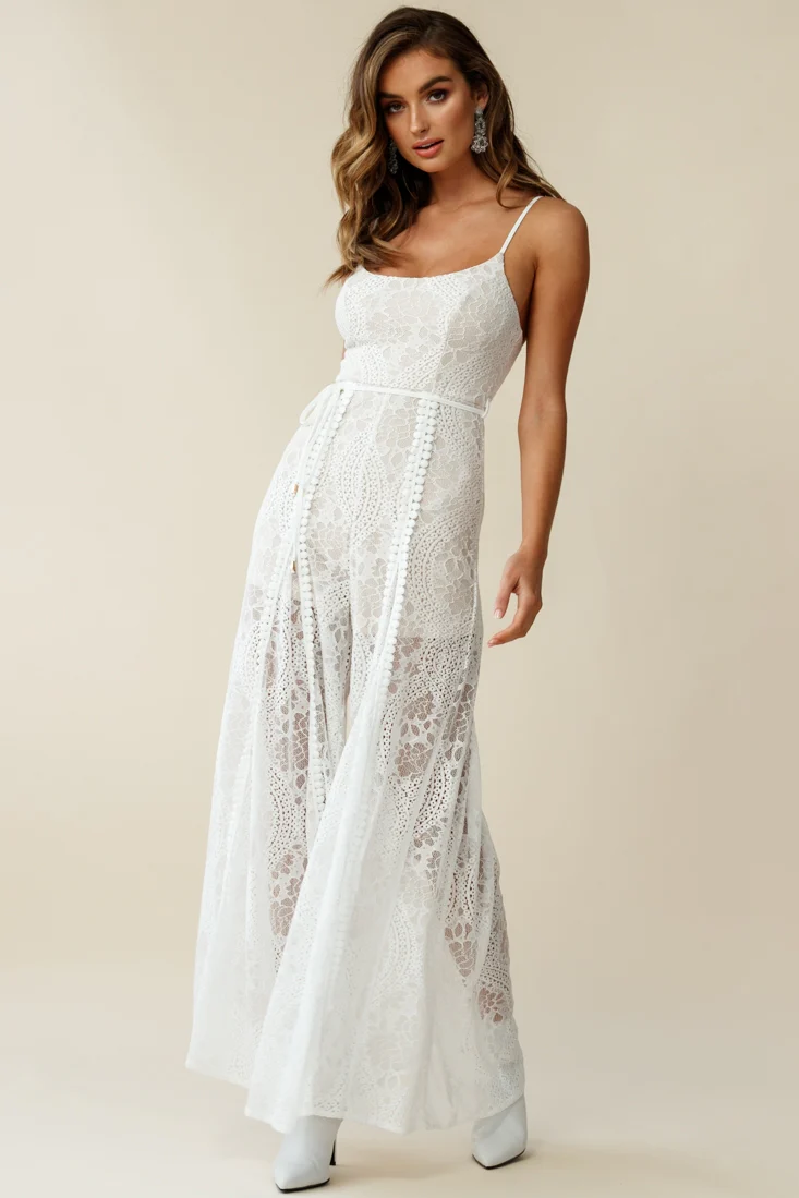 Palm Springs Lace Jumpsuit White - Seraphlike