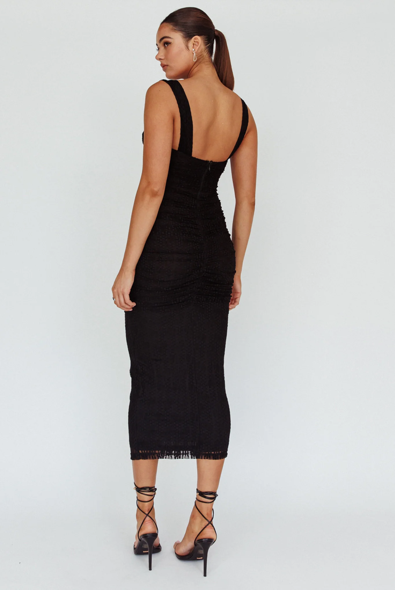 Oliana Embroidered Mesh Midi Dress Black - Seraphlike