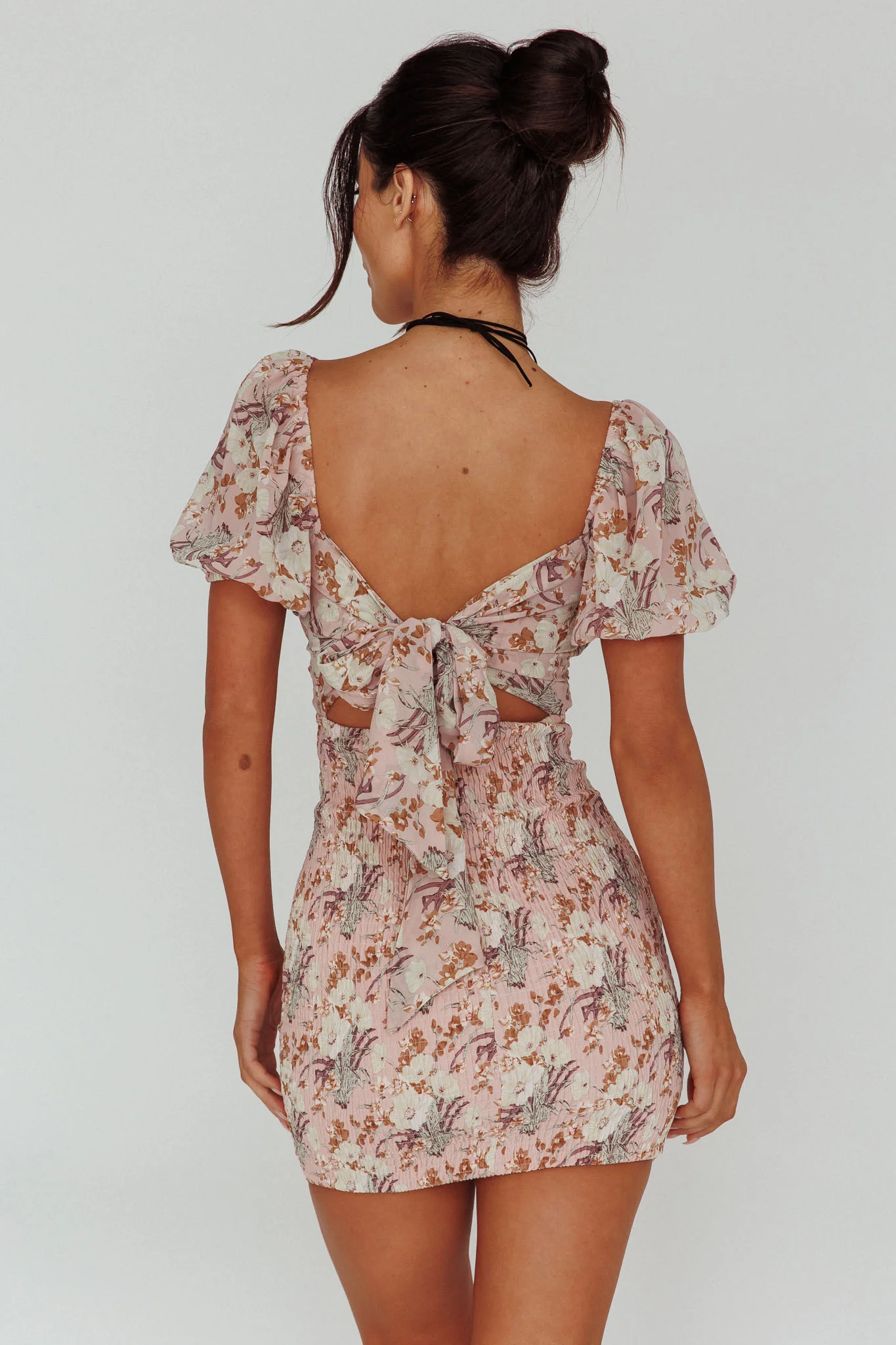 Joie Puff Sleeve Shirred Dress Floral Blush - Seraphlike
