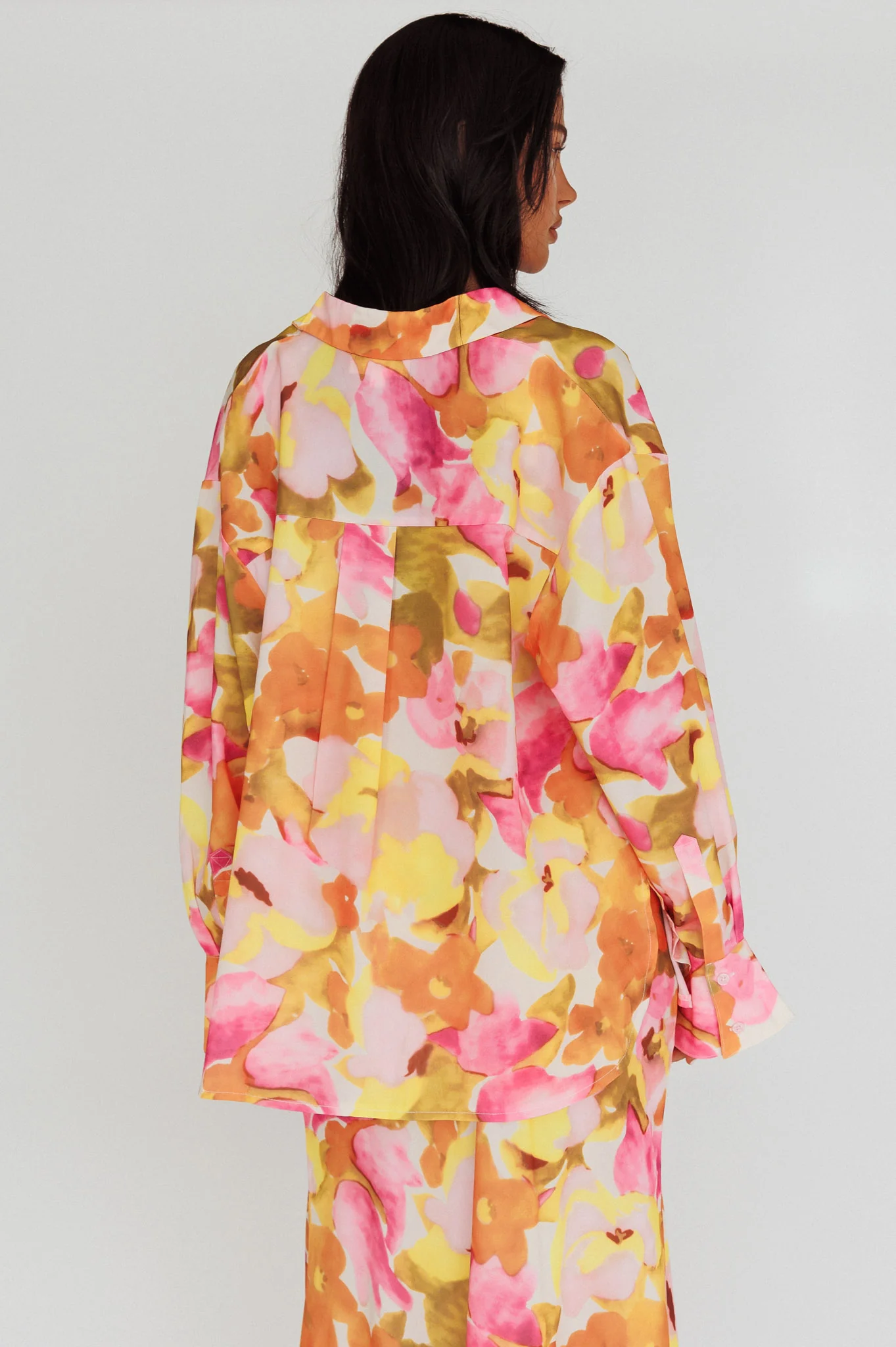 Vacation Long Sleeve Flared Cuff Shirt Pink/Yellow - Seraphlike