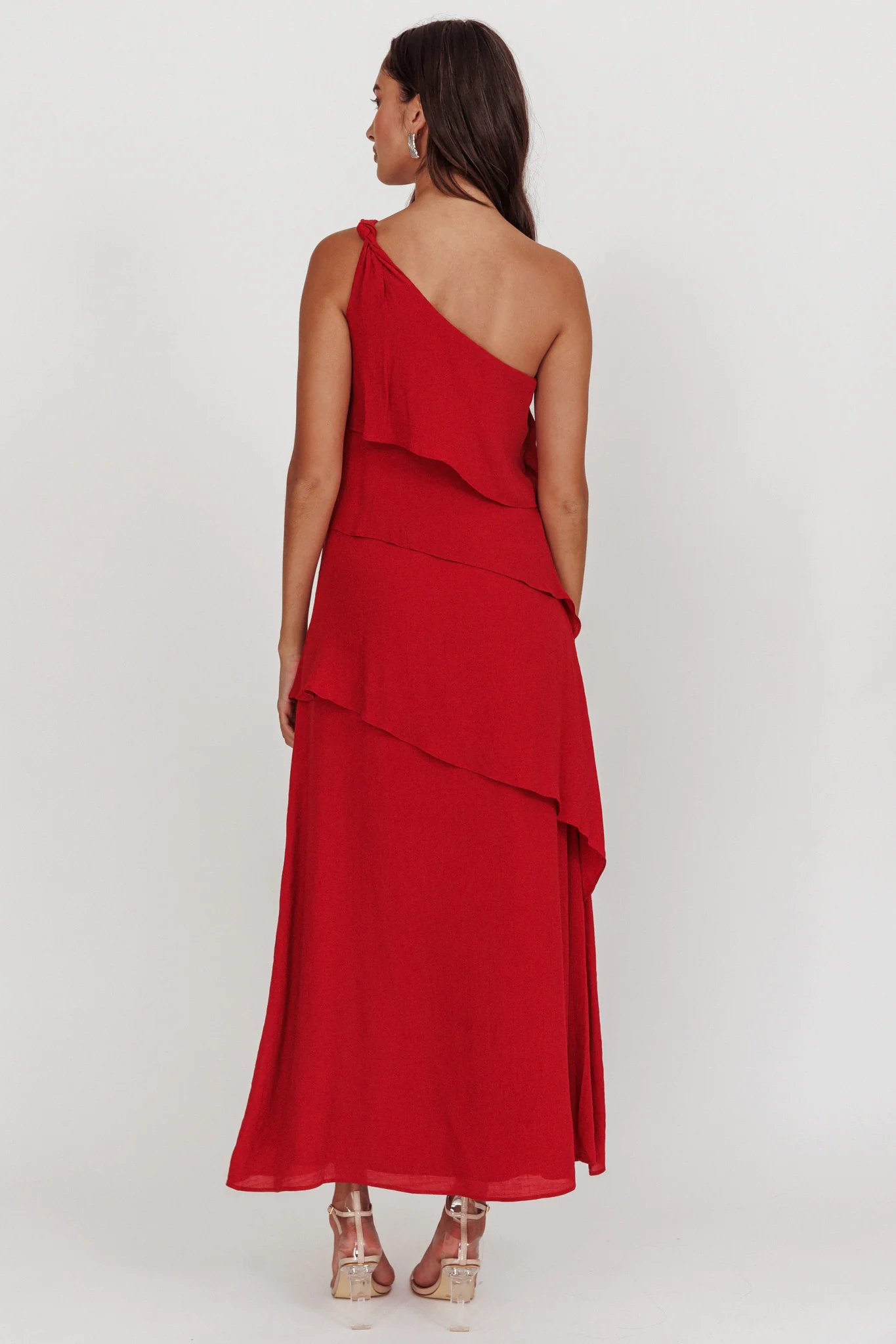 Delwyn One-Shoulder Maxi Dress Red - Seraphlike
