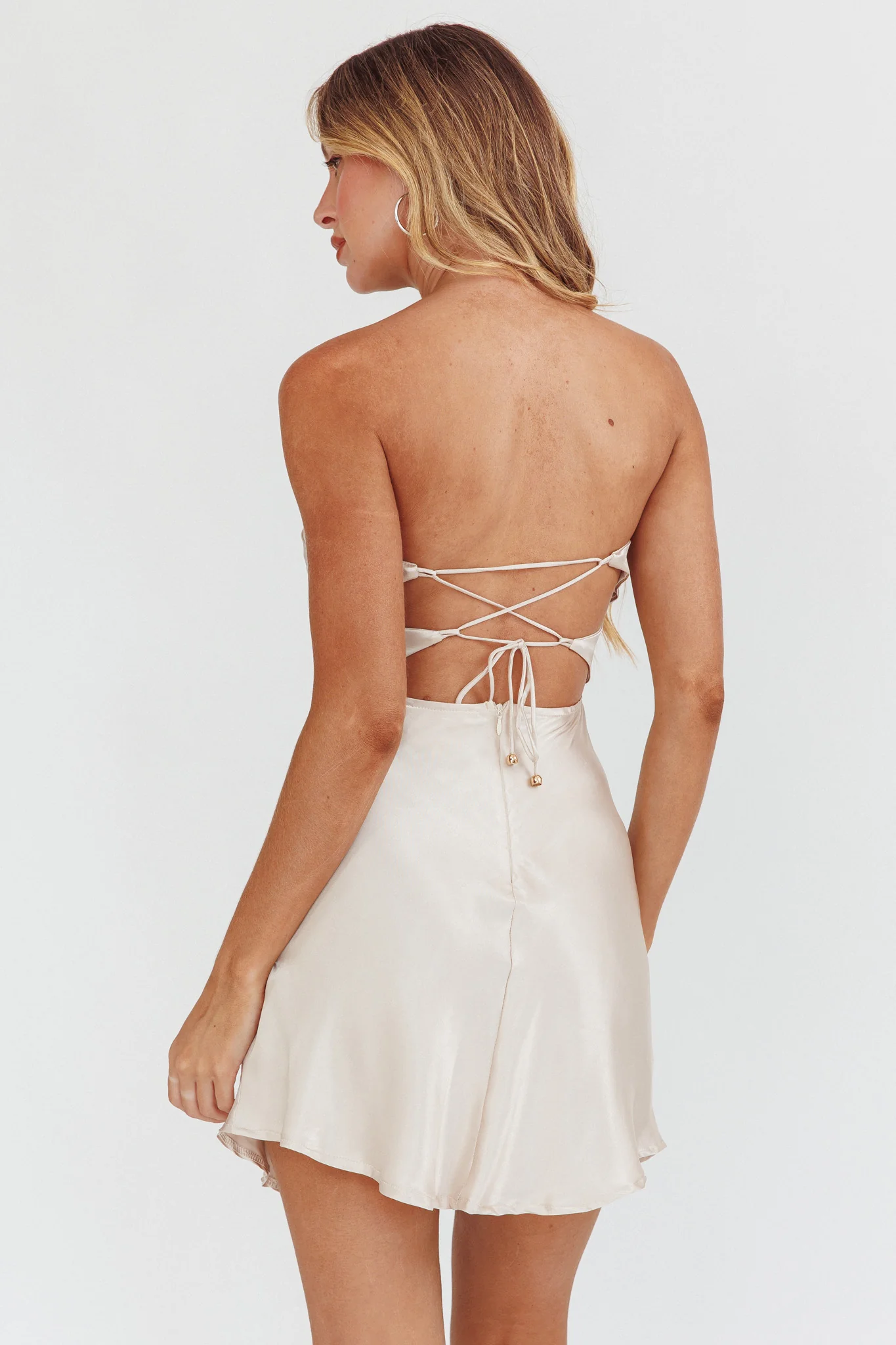 Good Impression Double Twist Mini Dress Champagne - Seraphlike