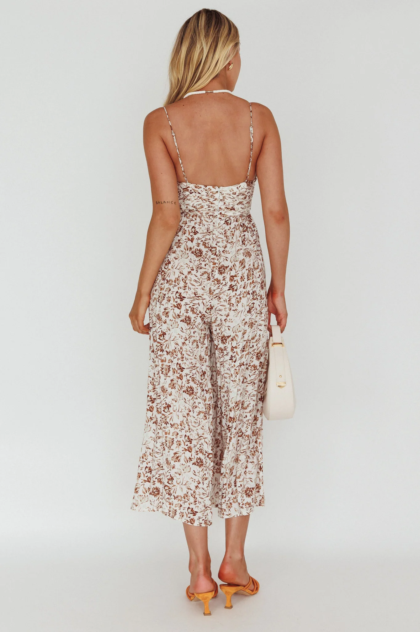 Corrie Gathered Bodice Jumpsuit Floral White - Seraphlike