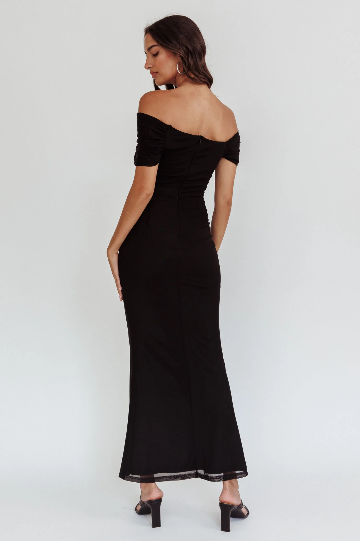 Aqaba Off-Shoulder Mesh Maxi Dress Black - Seraphlike