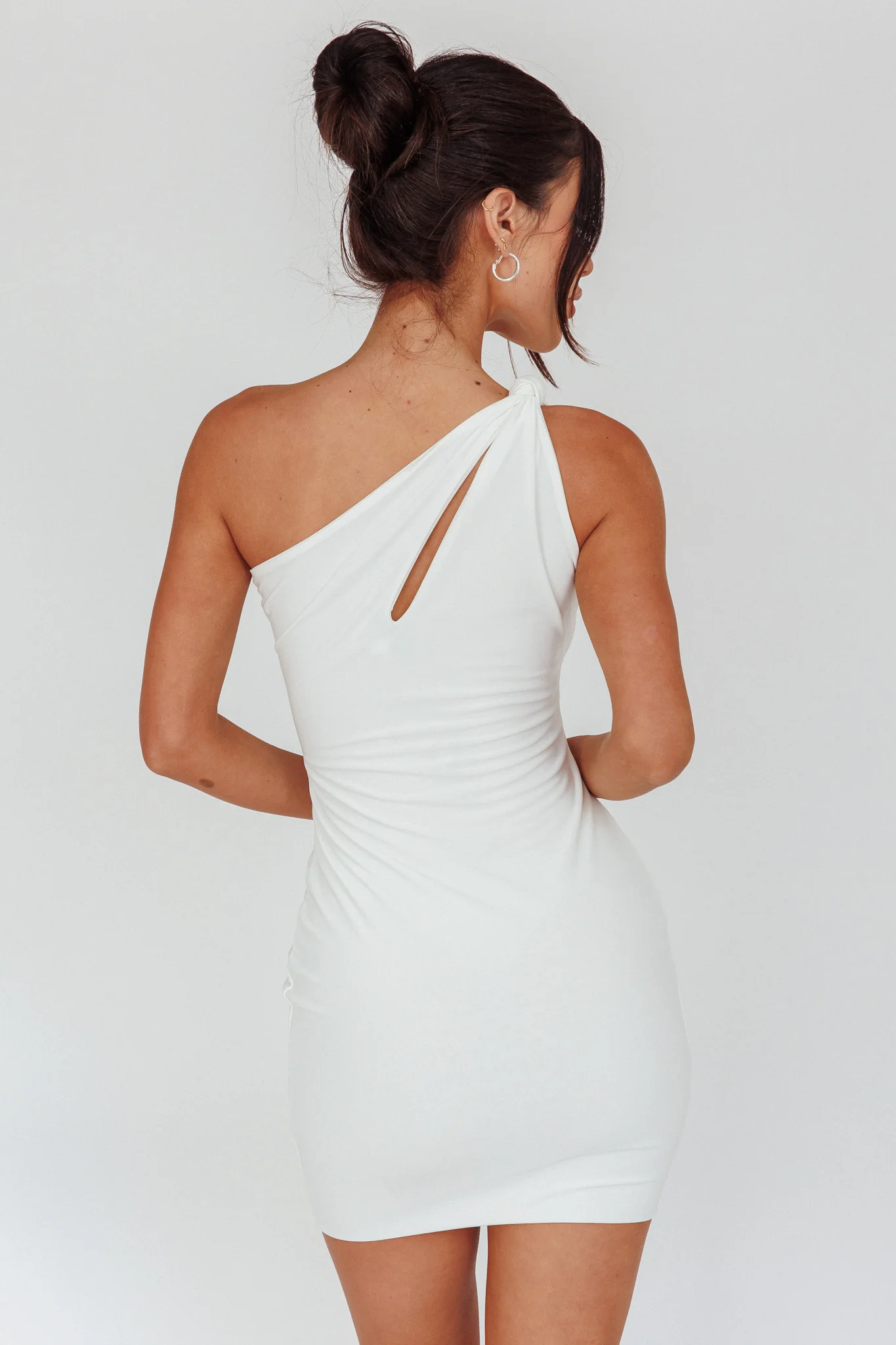 Malaga One-Shoulder Keyhole Mini Dress Off White - Seraphlike