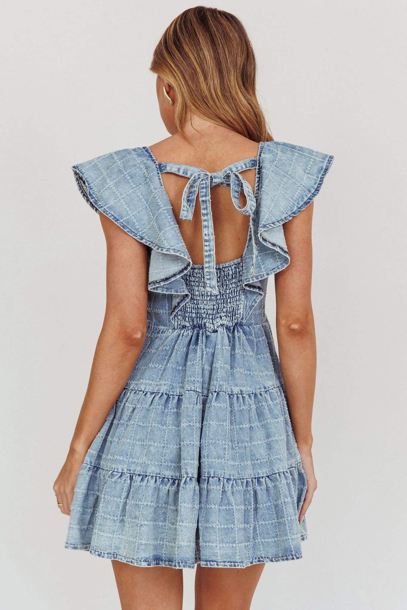 Daffodil Ruffle A-Line Mini Dress Light Blue - Seraphlike