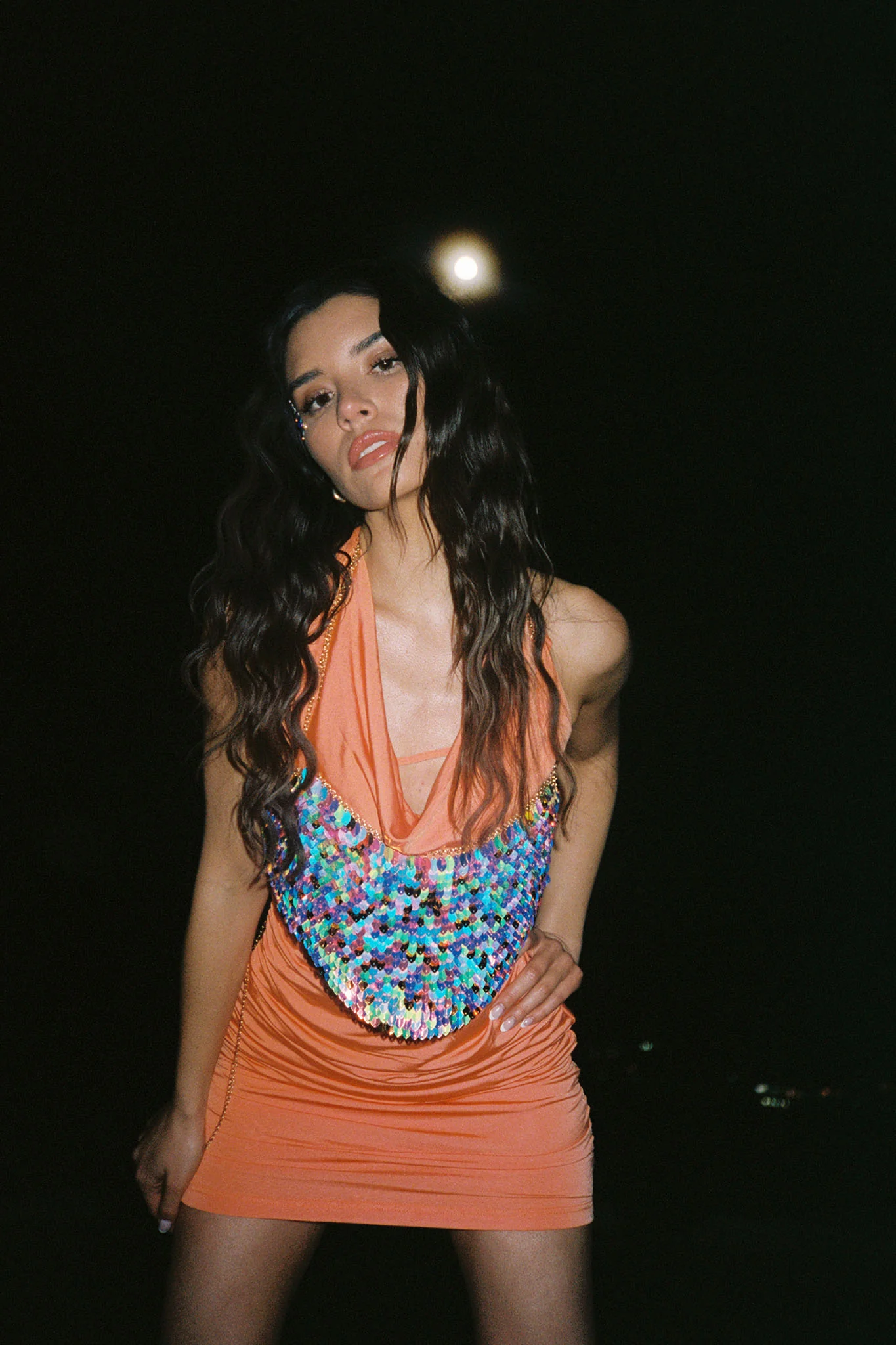 Show Girl Ruched Halterneck Mini Dress Coral - Seraphlike