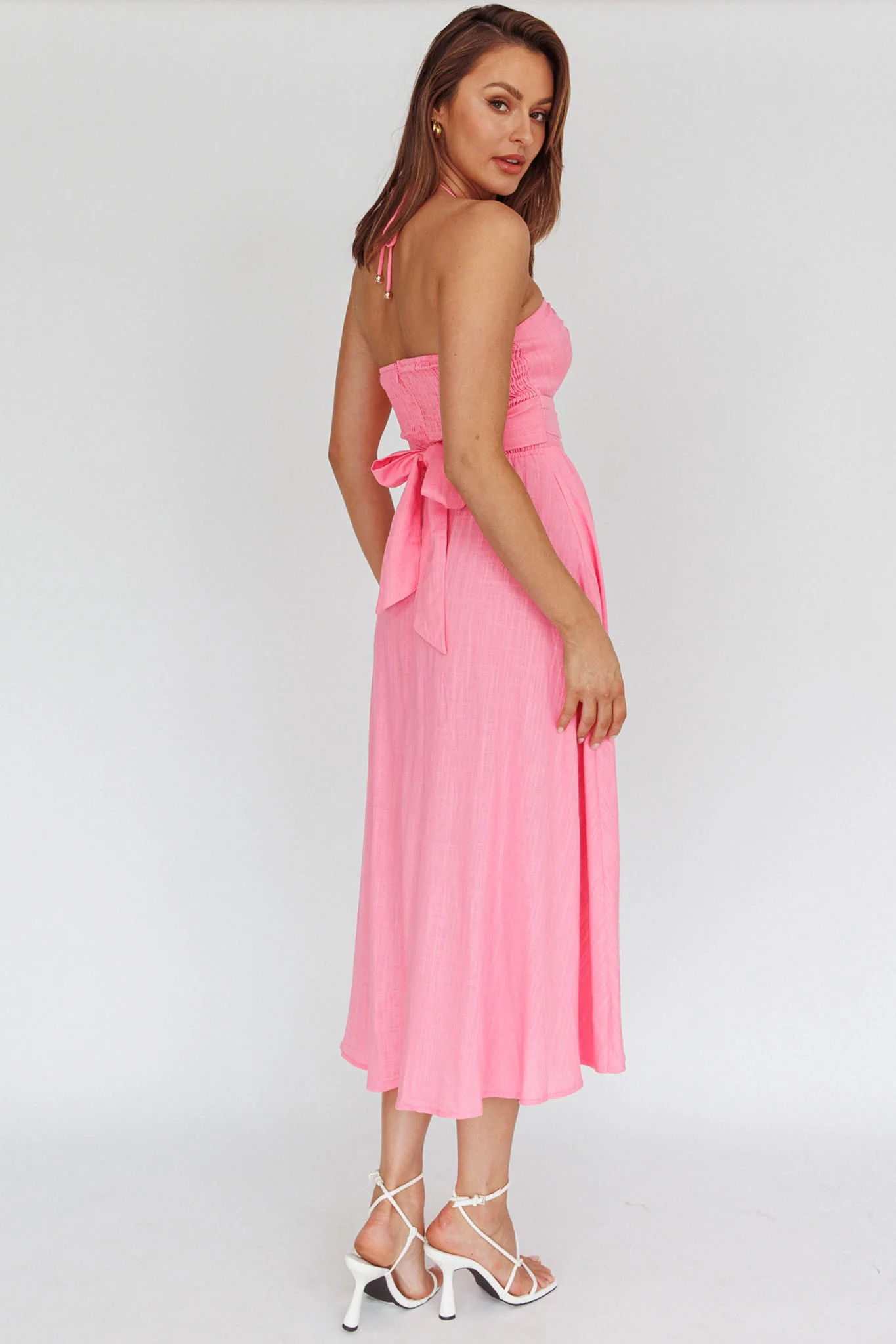 Maravilhosa Keyhole Halter Midi Dress Pink - Seraphlike