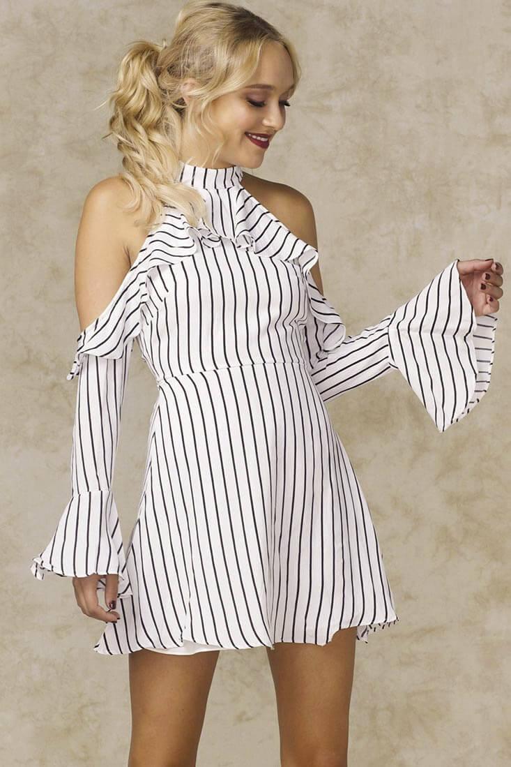 Michelle Halter Neck Off the Shoulder Dress White - Seraphlike