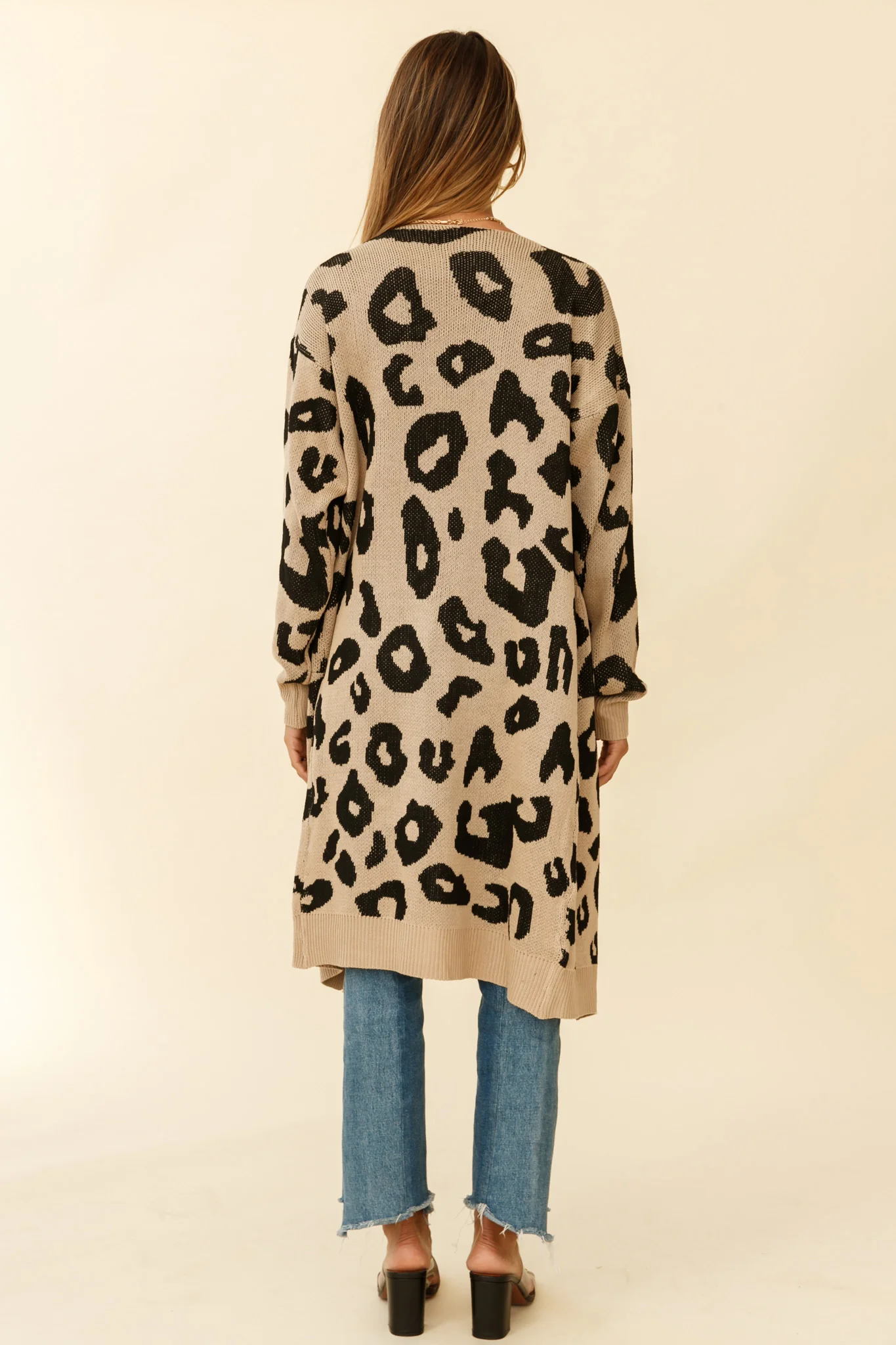 Switch It Up Longline Pocket Knit Cardigan Animal Print Beige - Seraphlike