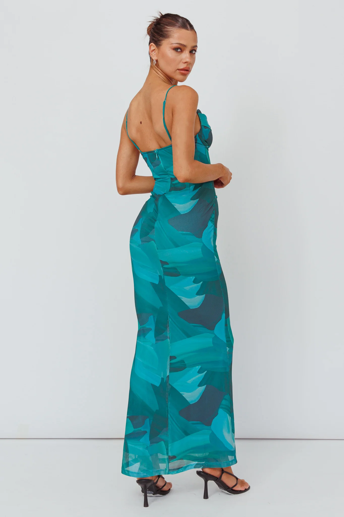Teava Laced Waist Maxi Dress Abstract Green - Seraphlike