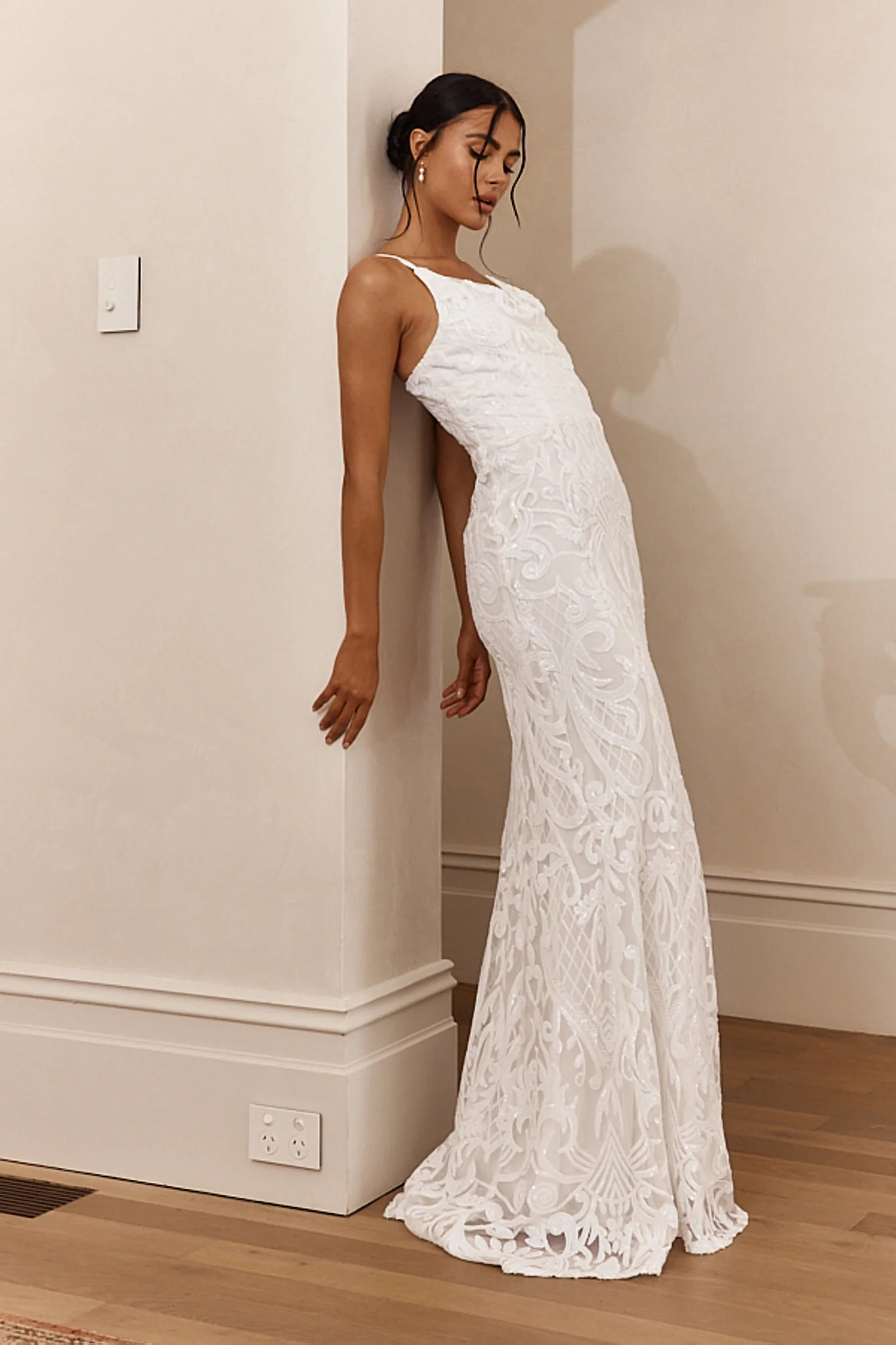 Cezanne Sequin Cowl Neck Maxi Dress White - Seraphlike