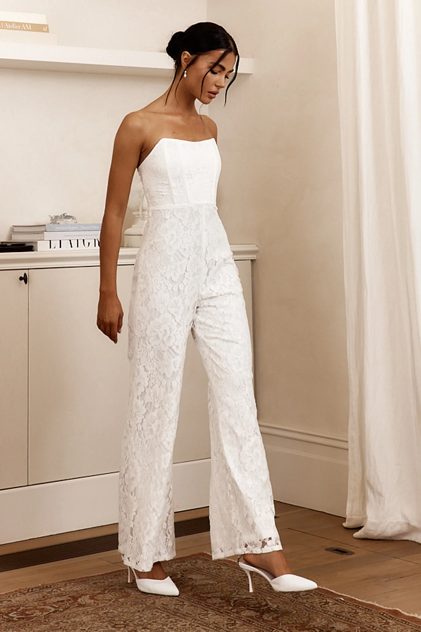 Ankita Strapless Lace Jumpsuit White - Seraphlike