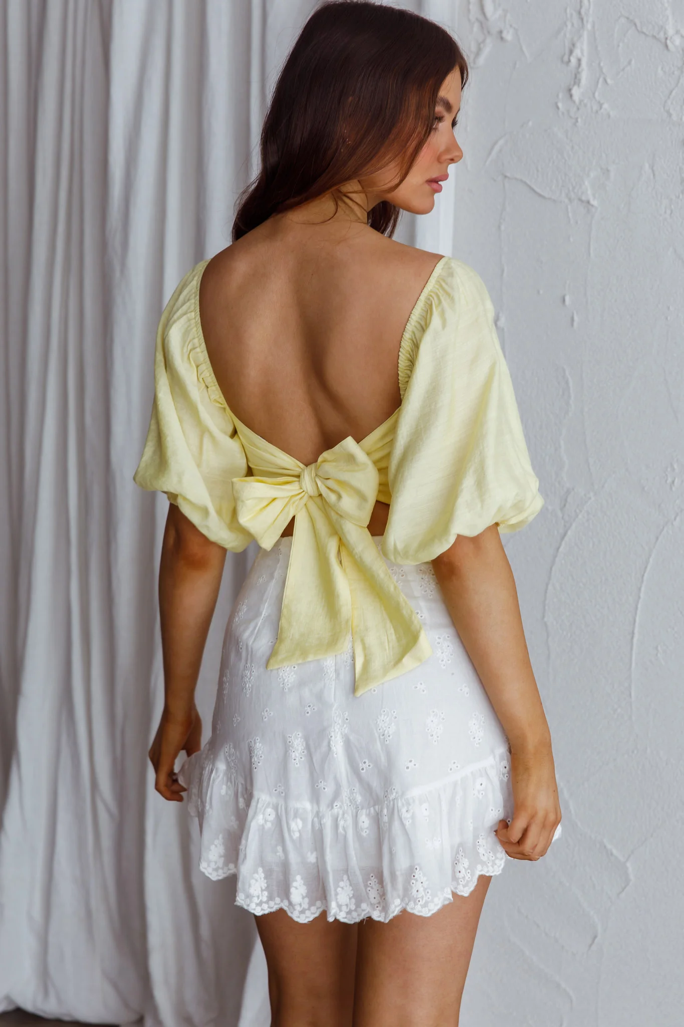 Alpha Tied Back Puff Sleeve Top Lemon - Seraphlike